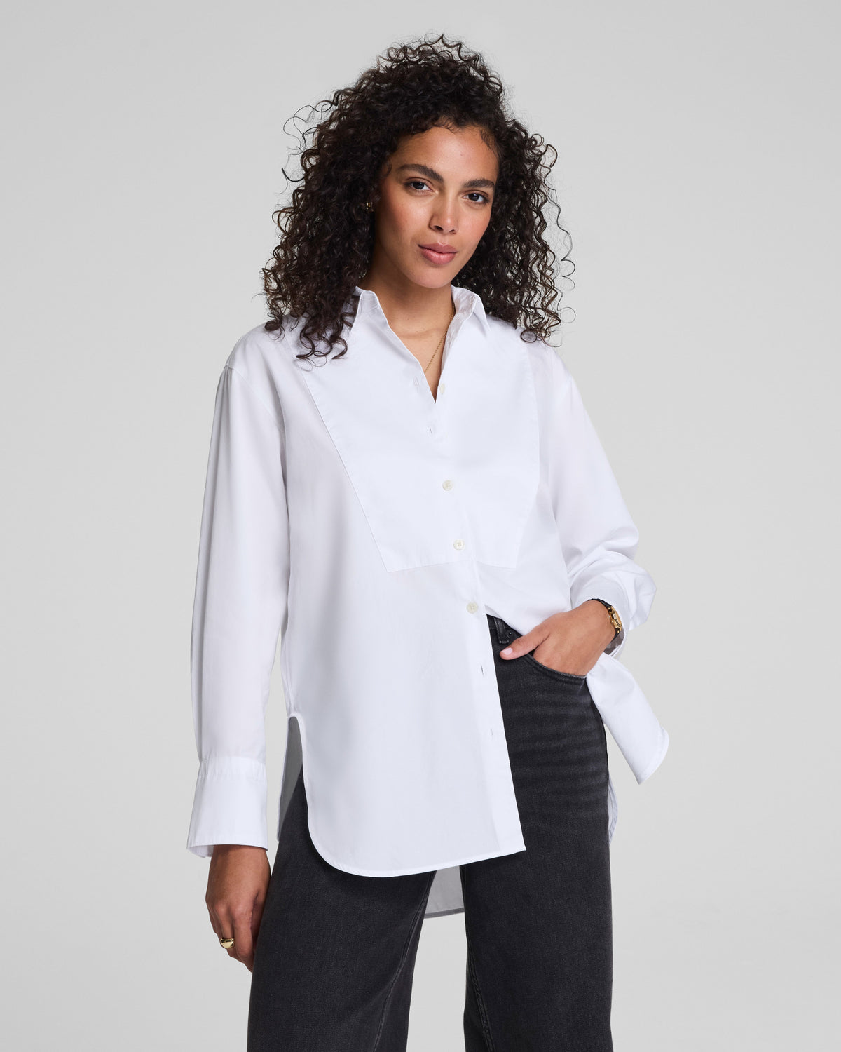 SPANX® Poplin Tuxedo Button-Up Shirt  Classic White