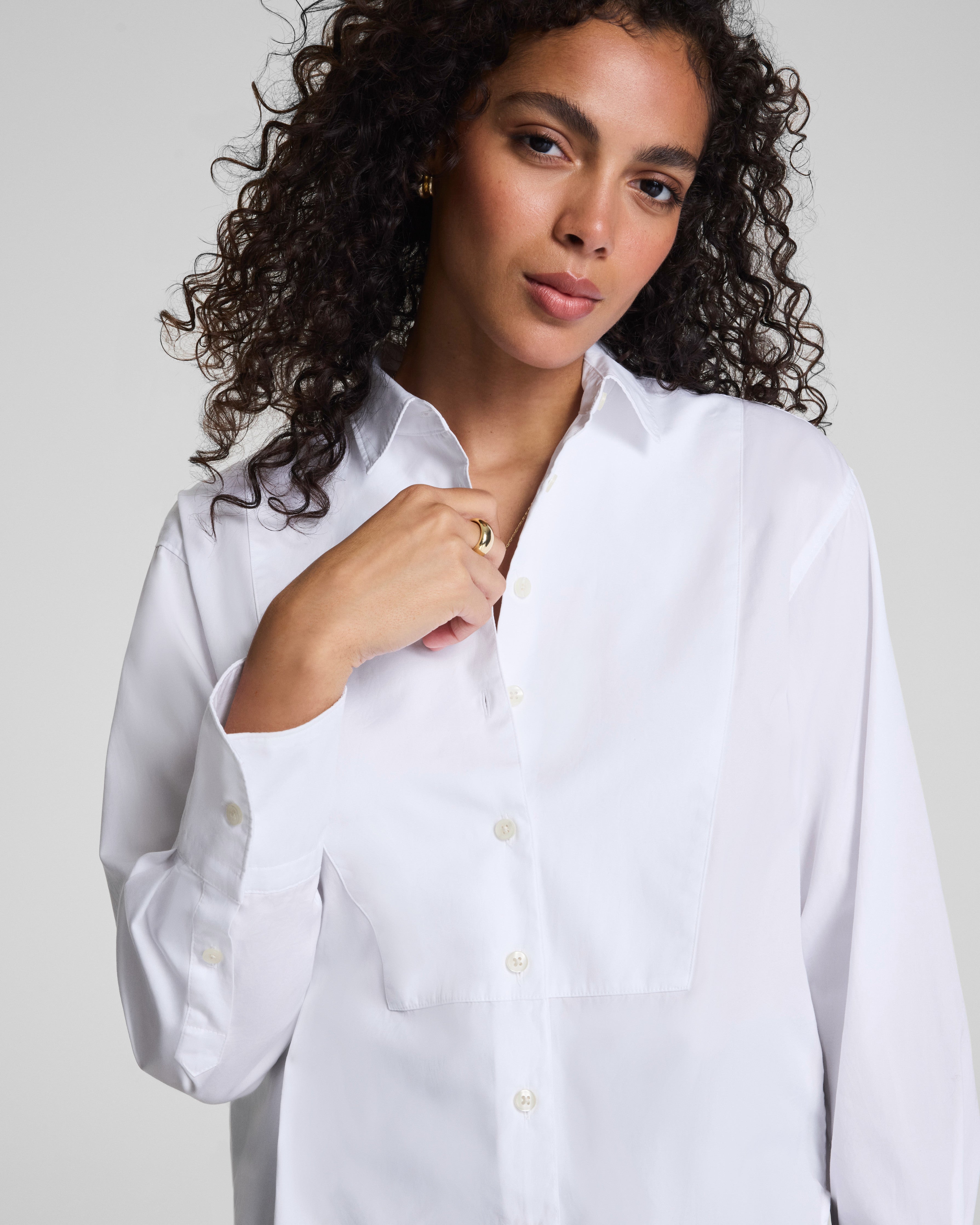 SPANX® Poplin Tuxedo Button-Up Shirt  Classic White