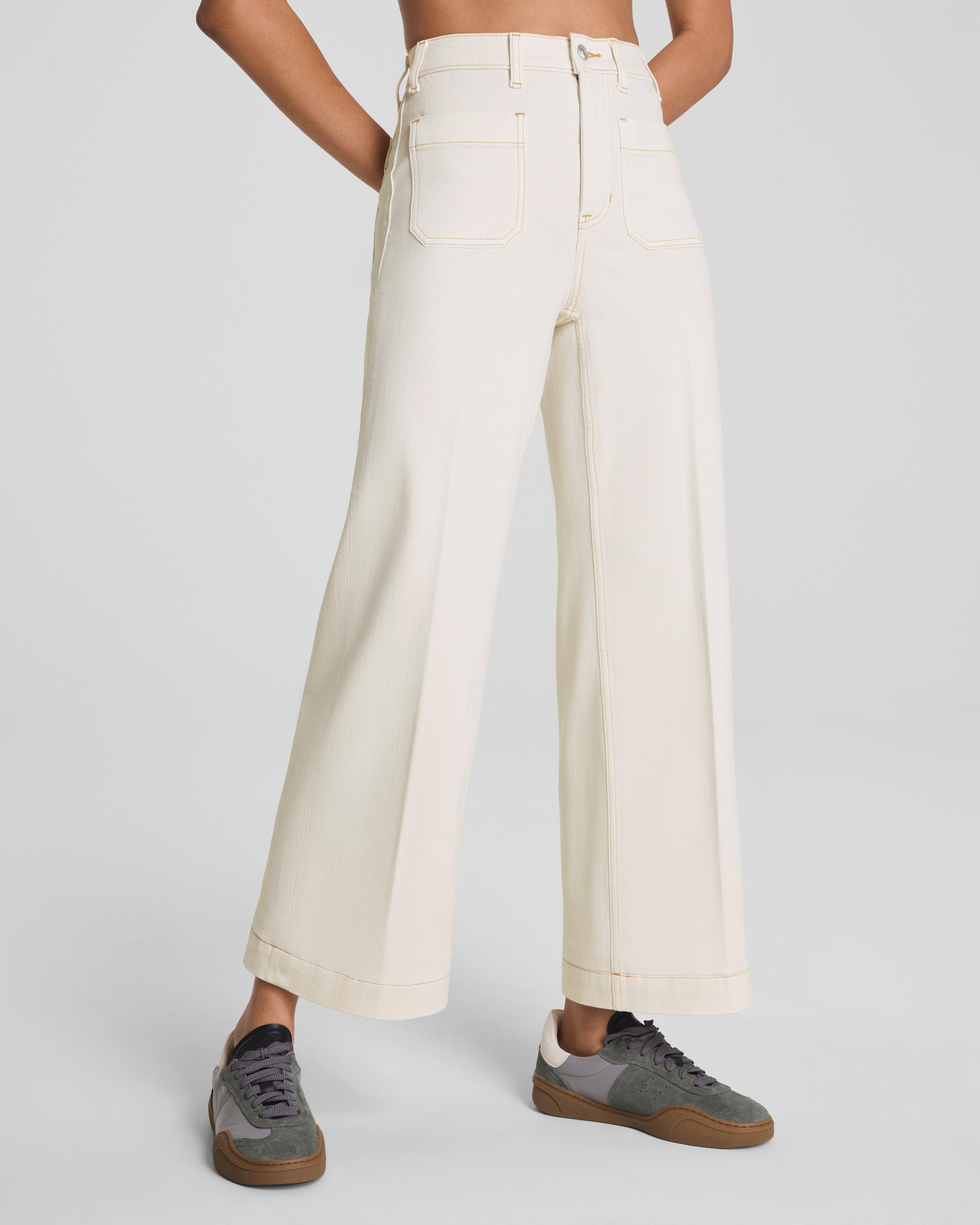 SPANXshape™ Authentic 360 Cropped Wide Leg Jeans with Patch Pockets | Alabaster
