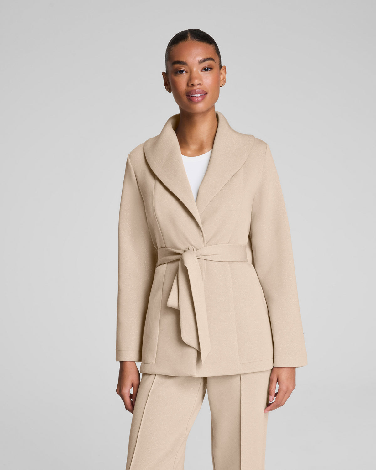 SPANX AirEssentials® Luxe Wrap Cardigan with Shimmer  Bone / Silver Shimmer