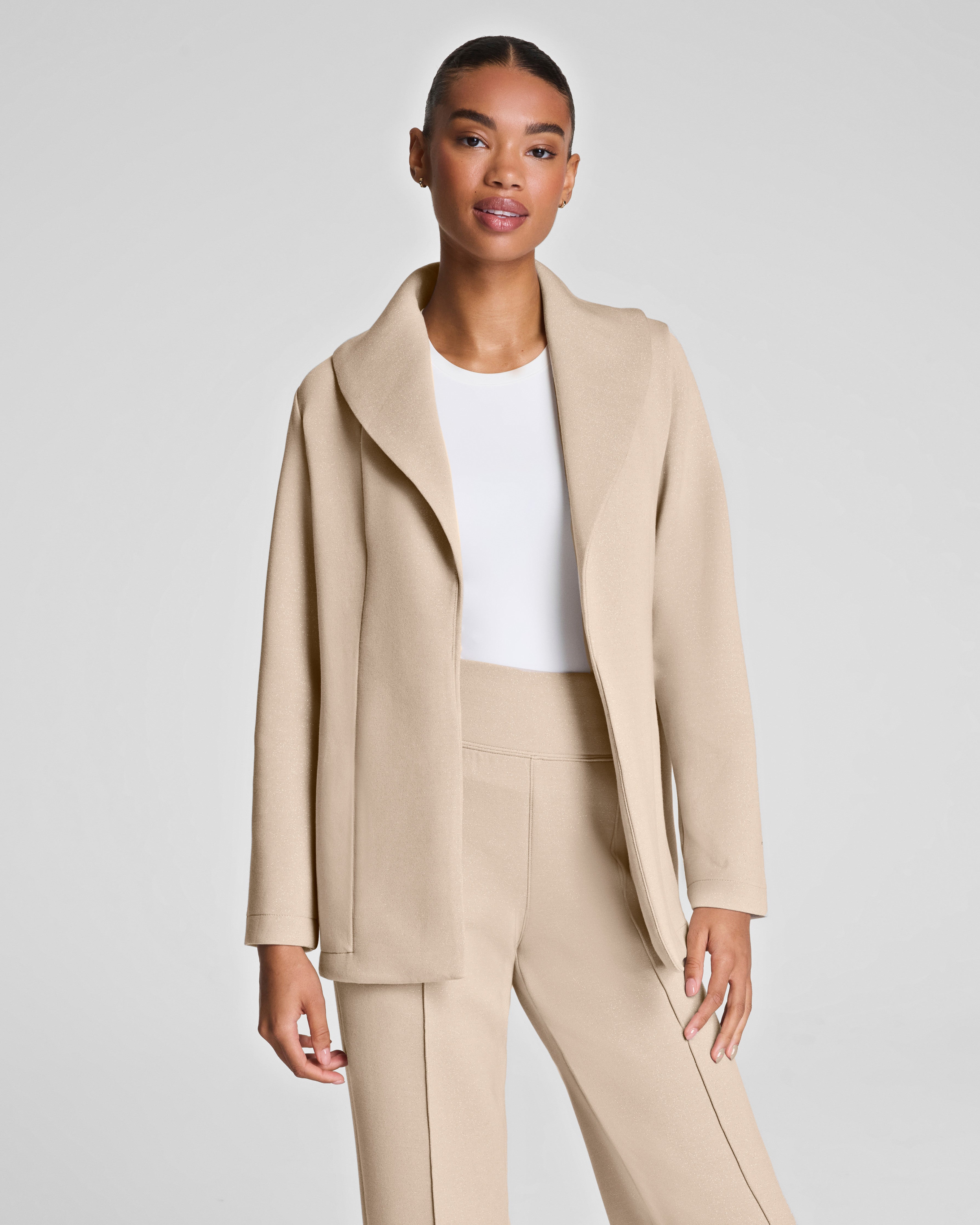 SPANX AirEssentials® Luxe Wrap Cardigan with Shimmer  Bone / Silver Shimmer