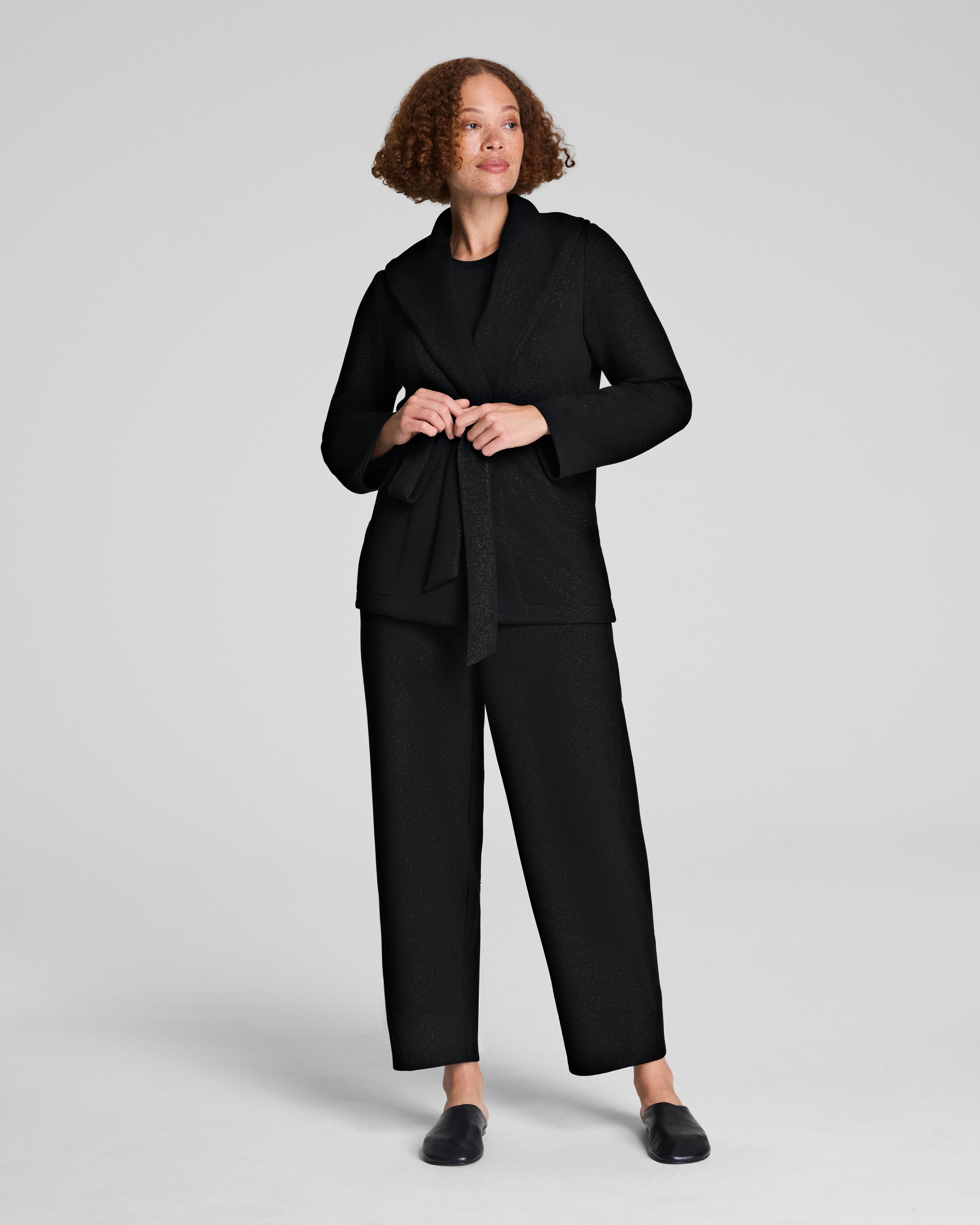 SPANX AirEssentials® Luxe Wrap Cardigan with Shimmer  Very Black / Silver Shimmer