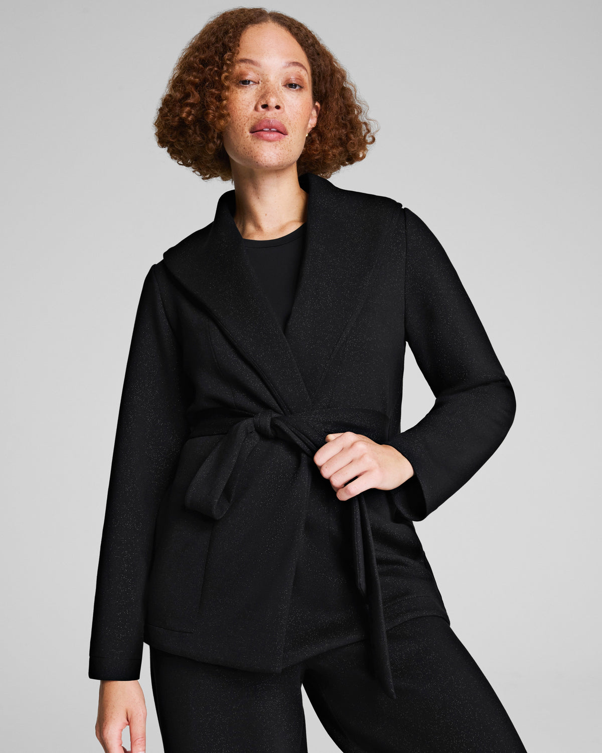 SPANX AirEssentials® Luxe Wrap Cardigan with Shimmer  Very Black / Silver Shimmer