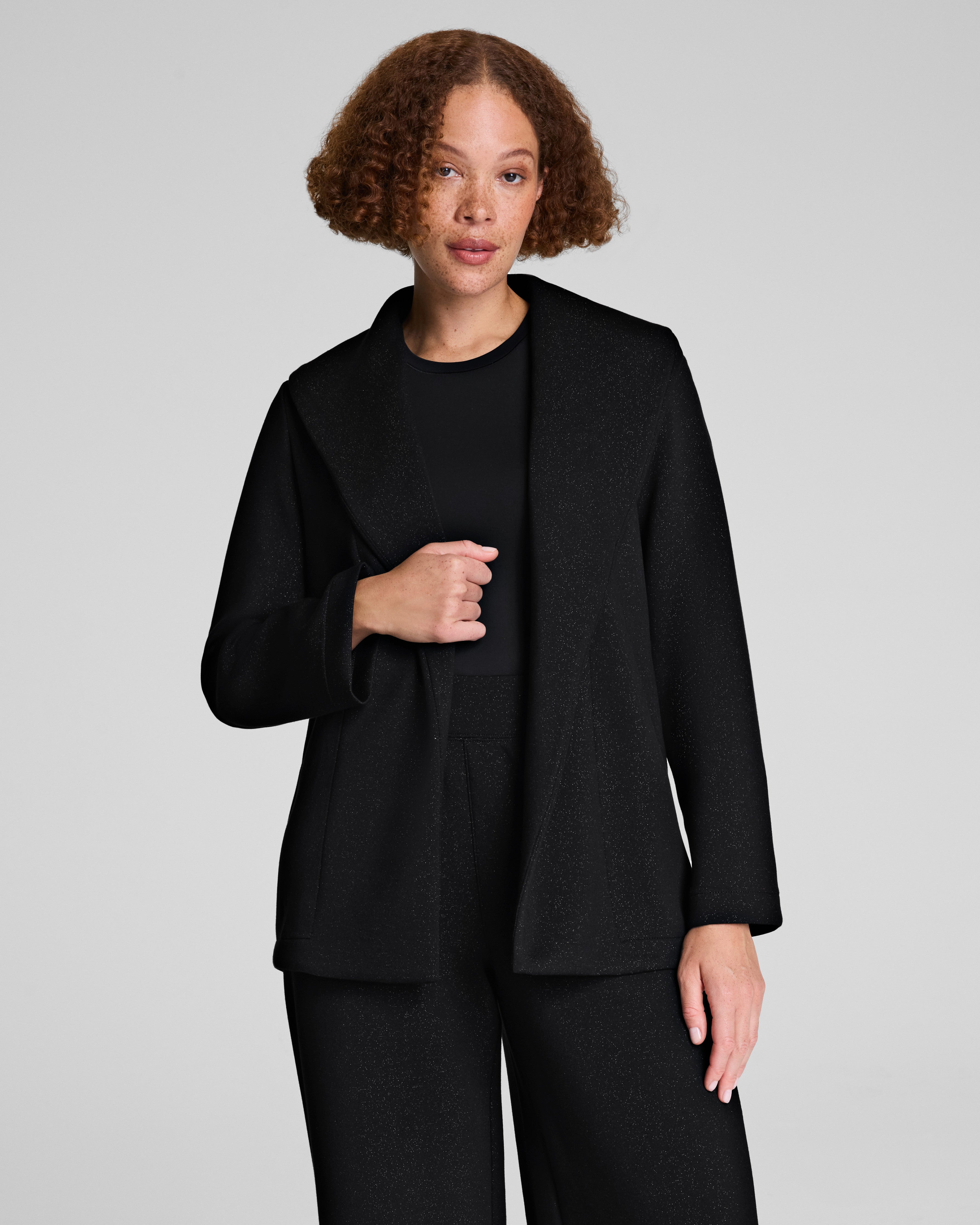 SPANX AirEssentials® Luxe Wrap Cardigan with Shimmer  Very Black / Silver Shimmer
