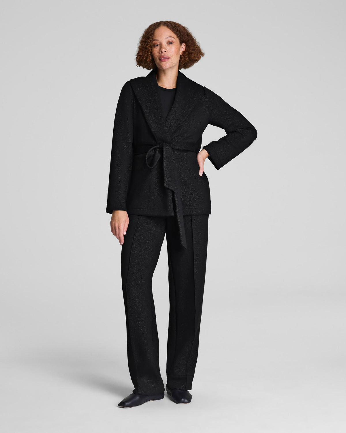 SPANX AirEssentials® Luxe Straight Leg Pant with Shimmer  Very Black / Silver Shimmer