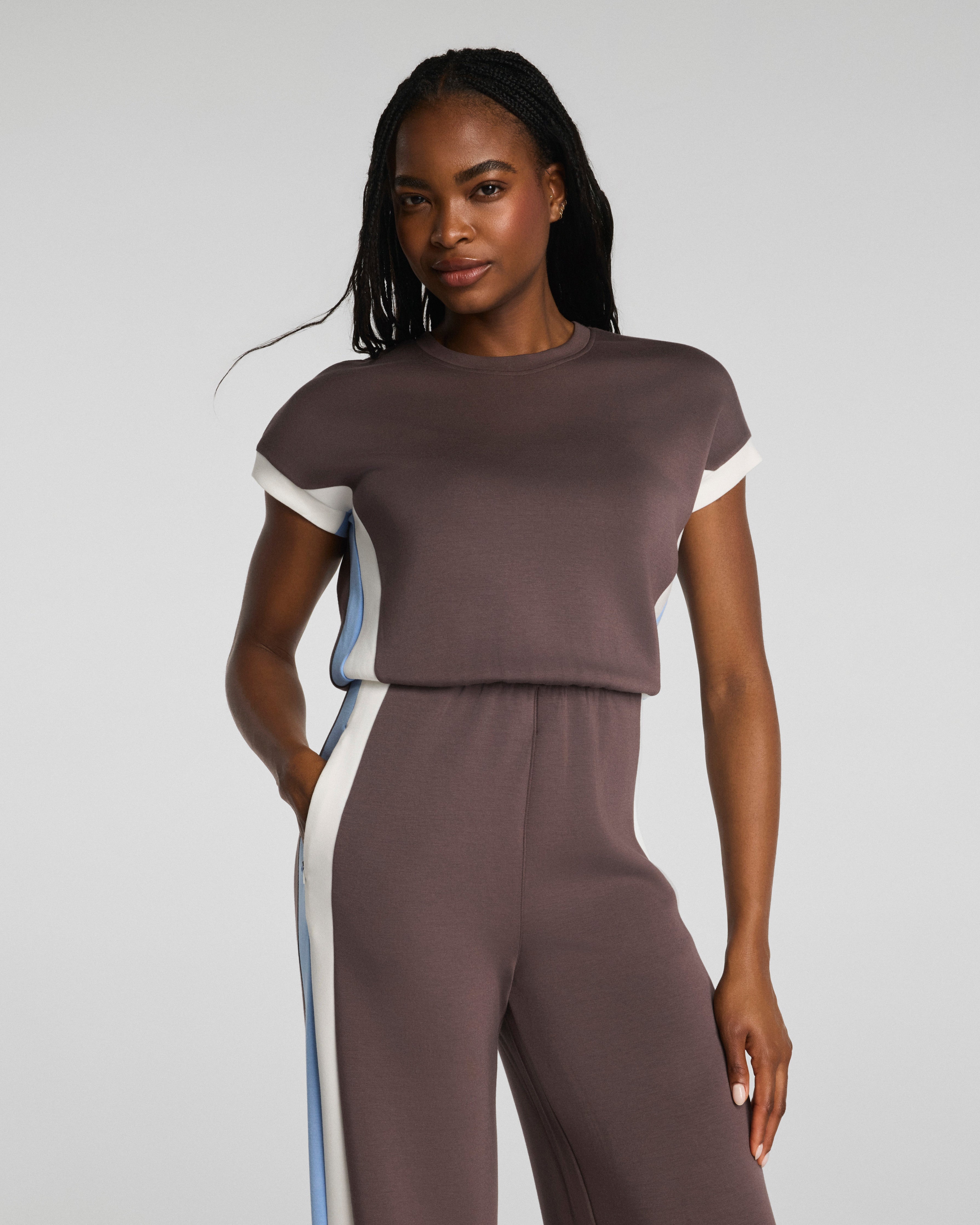 SPANX AirEssentials® Colorblock Jumpsuit | Dark Cacao Stripe