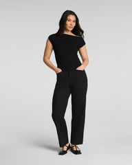SPANX® Ribbed Knit Ruched Off-The-Shoulder Top | Classic Black