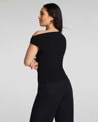 SPANX® Ribbed Knit Ruched Off-The-Shoulder Top | Classic Black