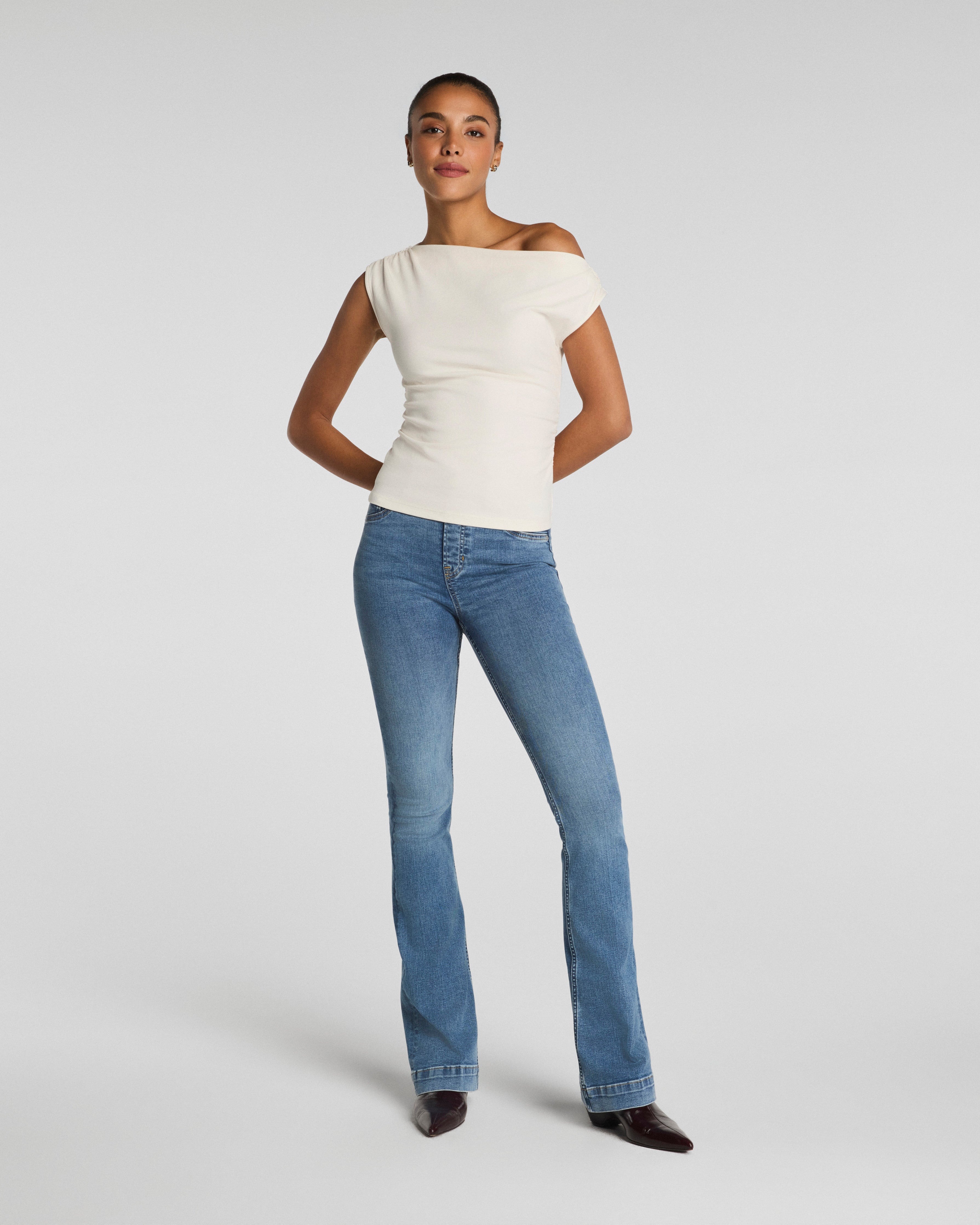 SPANX® Ribbed Knit Ruched Off-The-Shoulder Top | Ivory