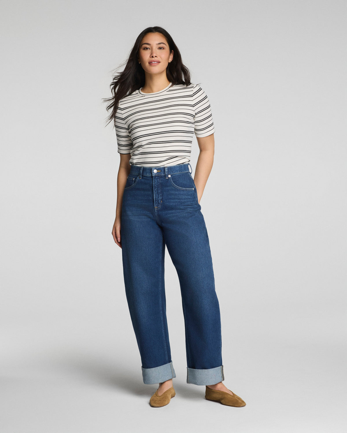 SPANXshape™ Authentic 360 Cuffed Horseshoe Jeans | Adriatic Blue
