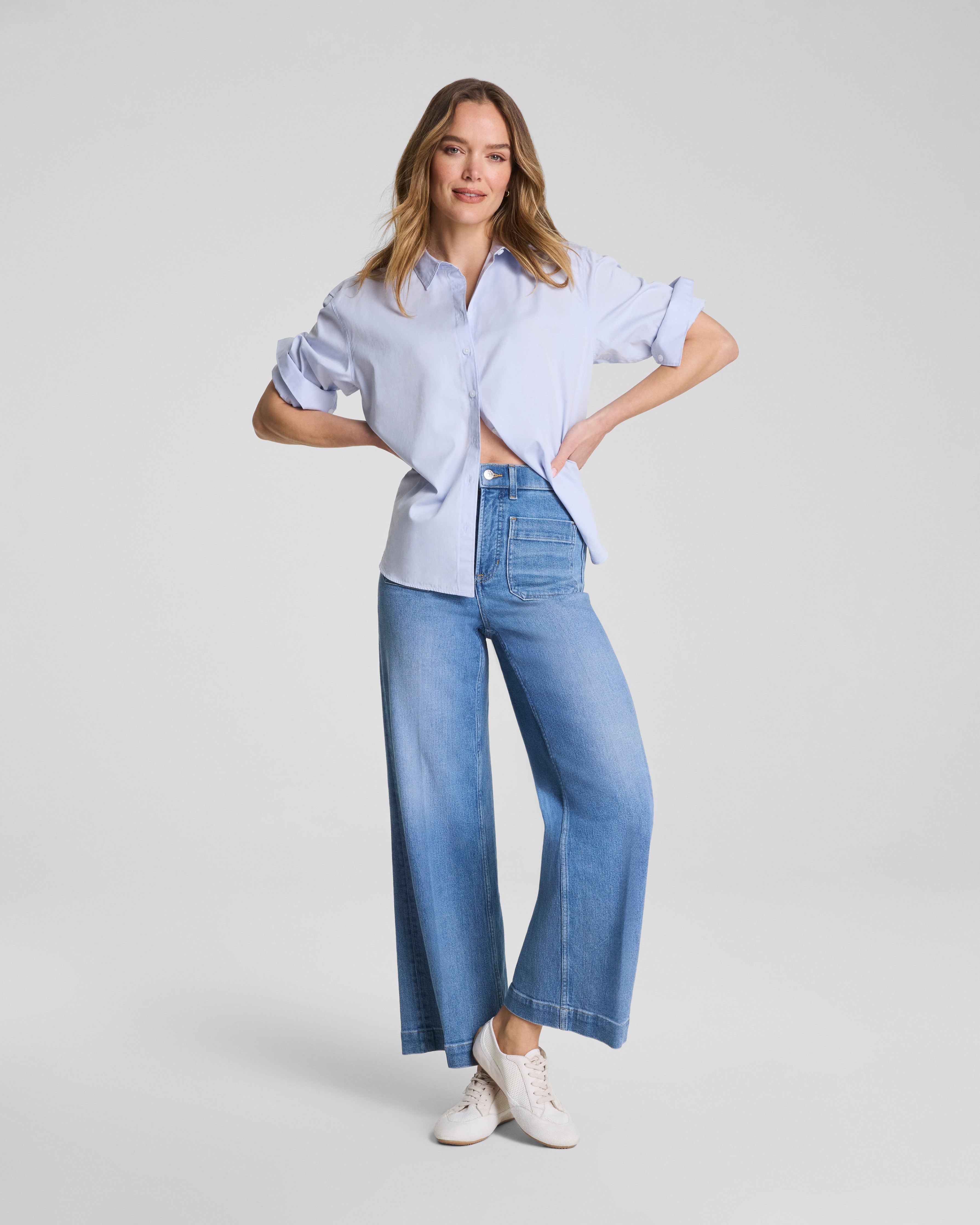 SPANXshape™ Authentic 360 Cropped Wide Leg Jeans with Patch Pockets