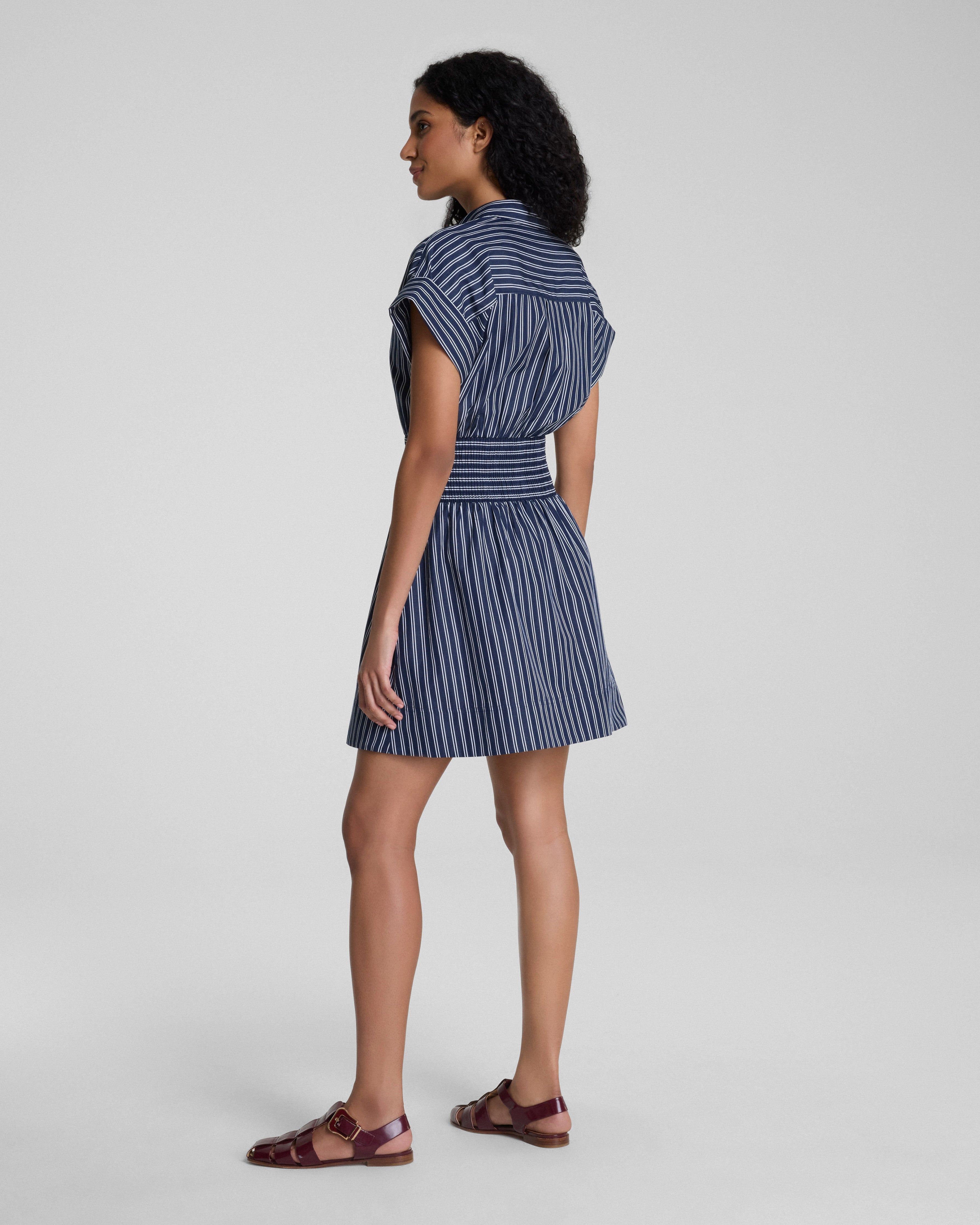 SPANX® Poplin Smocked Mini Shirt Dress | Timeless Navy/Classic White