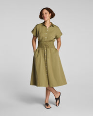 SPANX® Poplin V-Neck Smocked Midi Dress