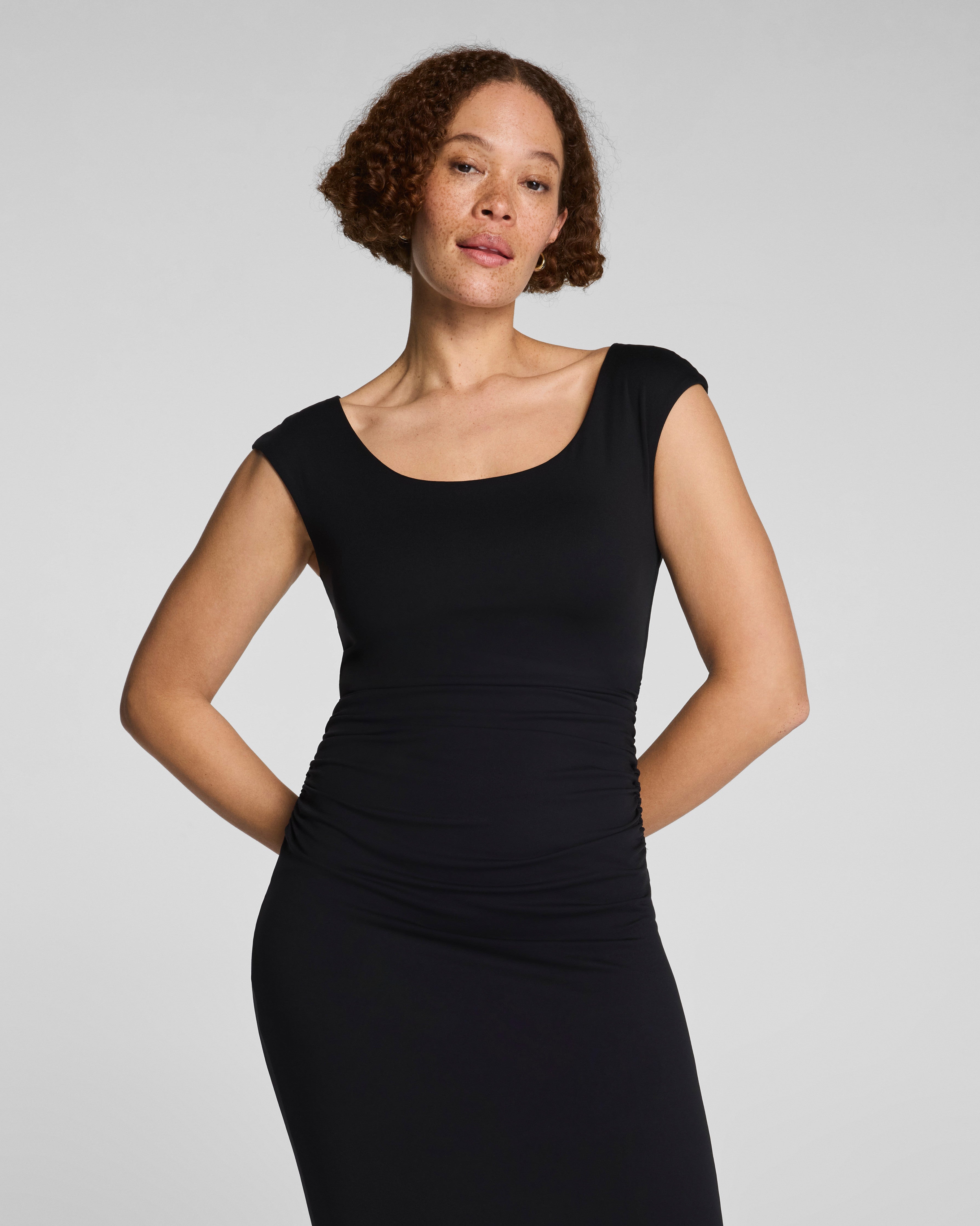 SPANXsmooth™ Jersey Scoop Neck Ruched Midi Dress | Classic Black