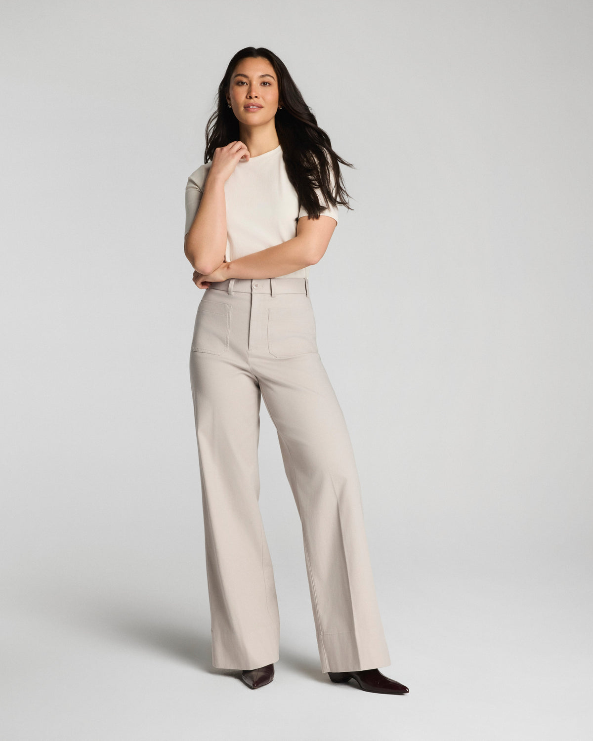 SPANXsupersmooth™ Stretch Twill Wide Leg Pant with Patch Pockets | Bone