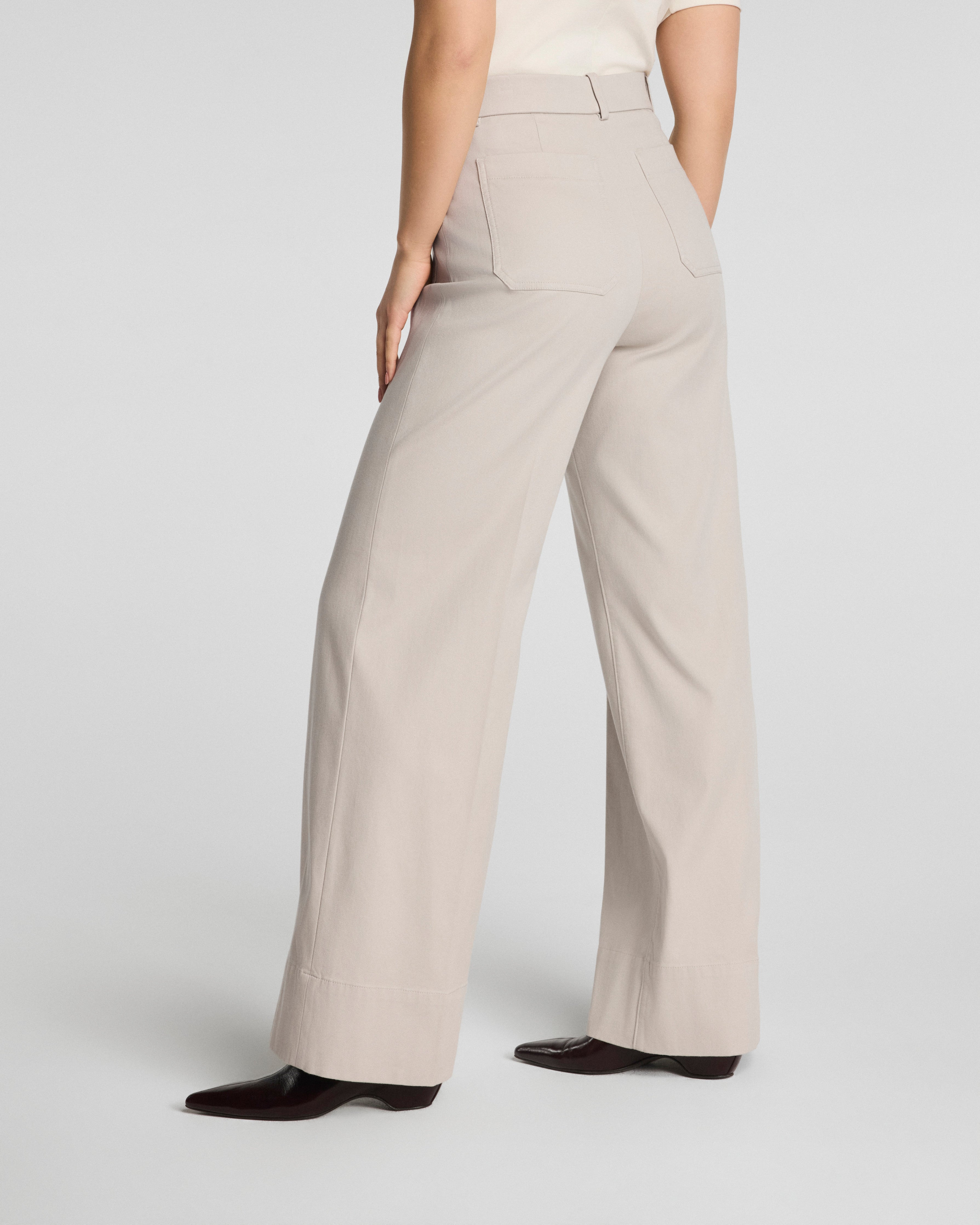 SPANXsupersmooth™ Stretch Twill Wide Leg Pant with Patch Pockets | Bone