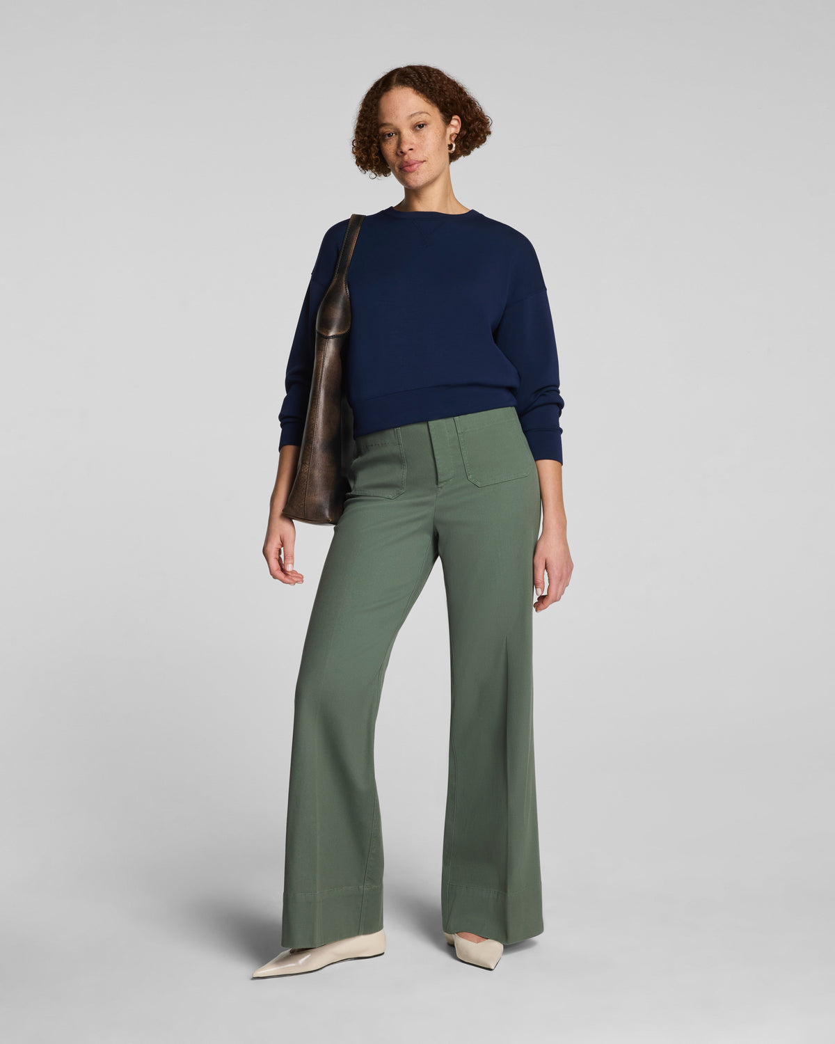 SPANXsupersmooth™ Stretch Twill Wide Leg Pant with Patch Pockets | Eucalyptus