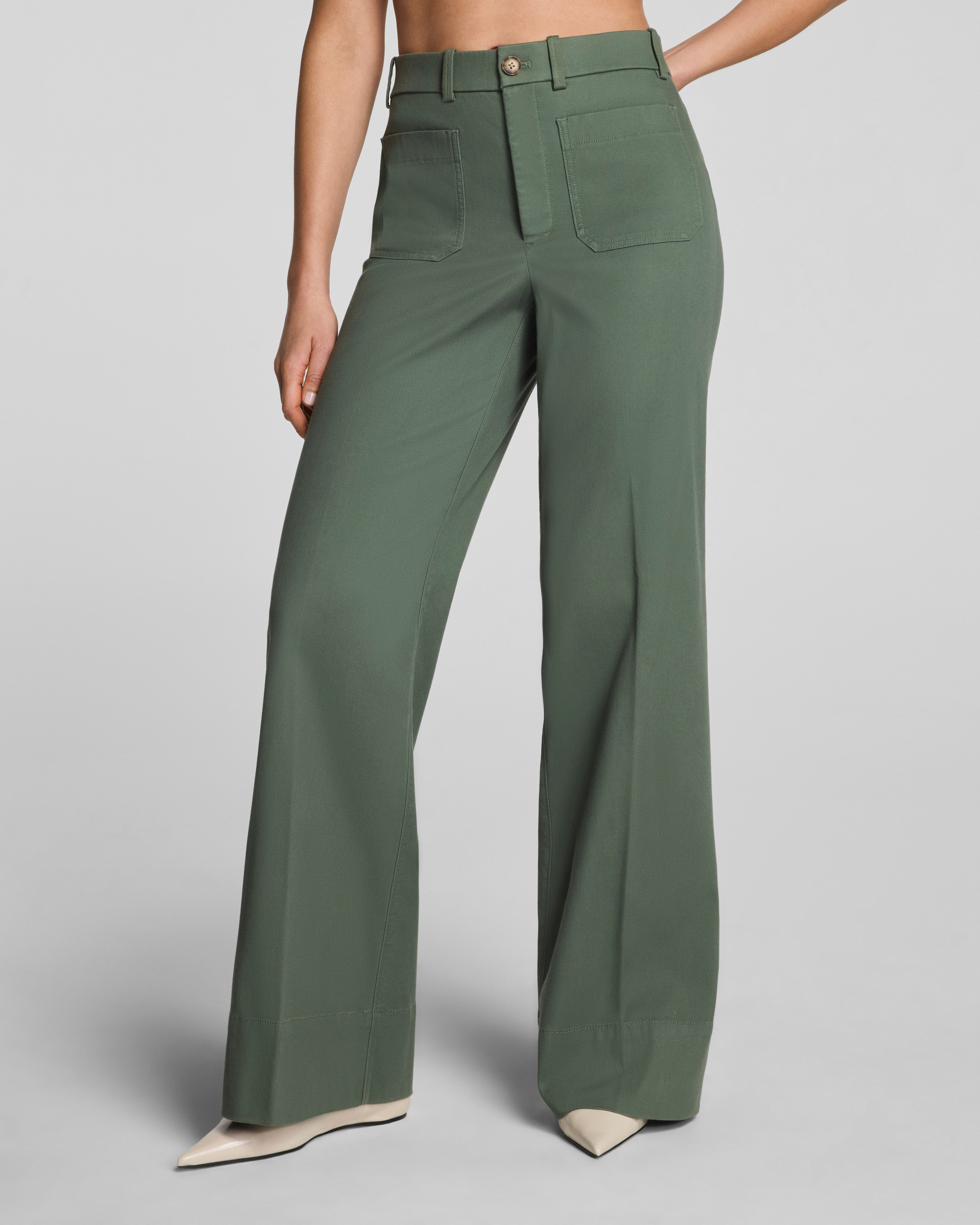 SPANXsupersmooth™ Stretch Twill Wide Leg Pant with Patch Pockets | Eucalyptus