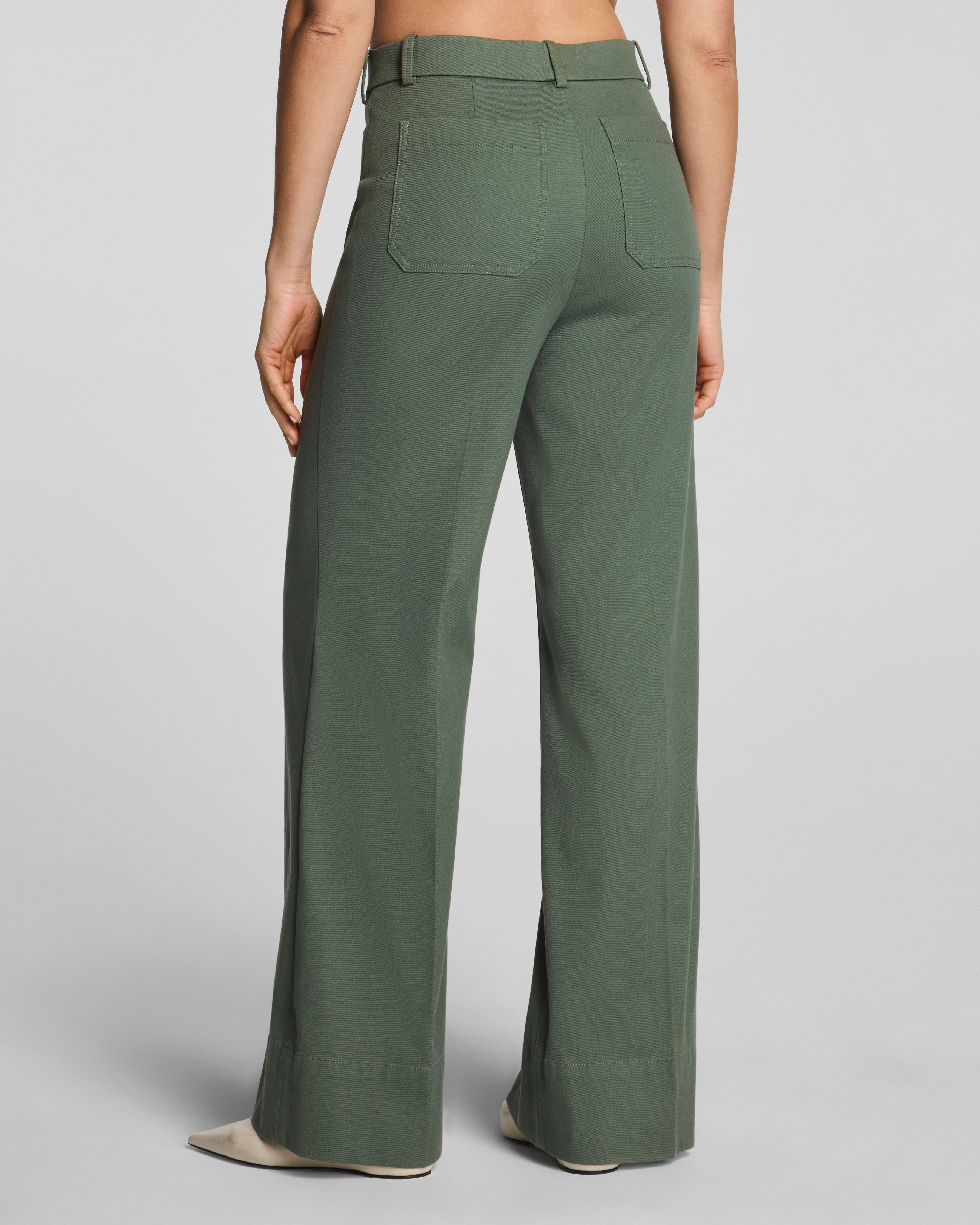 SPANXsupersmooth™ Stretch Twill Wide Leg Pant with Patch Pockets | Eucalyptus
