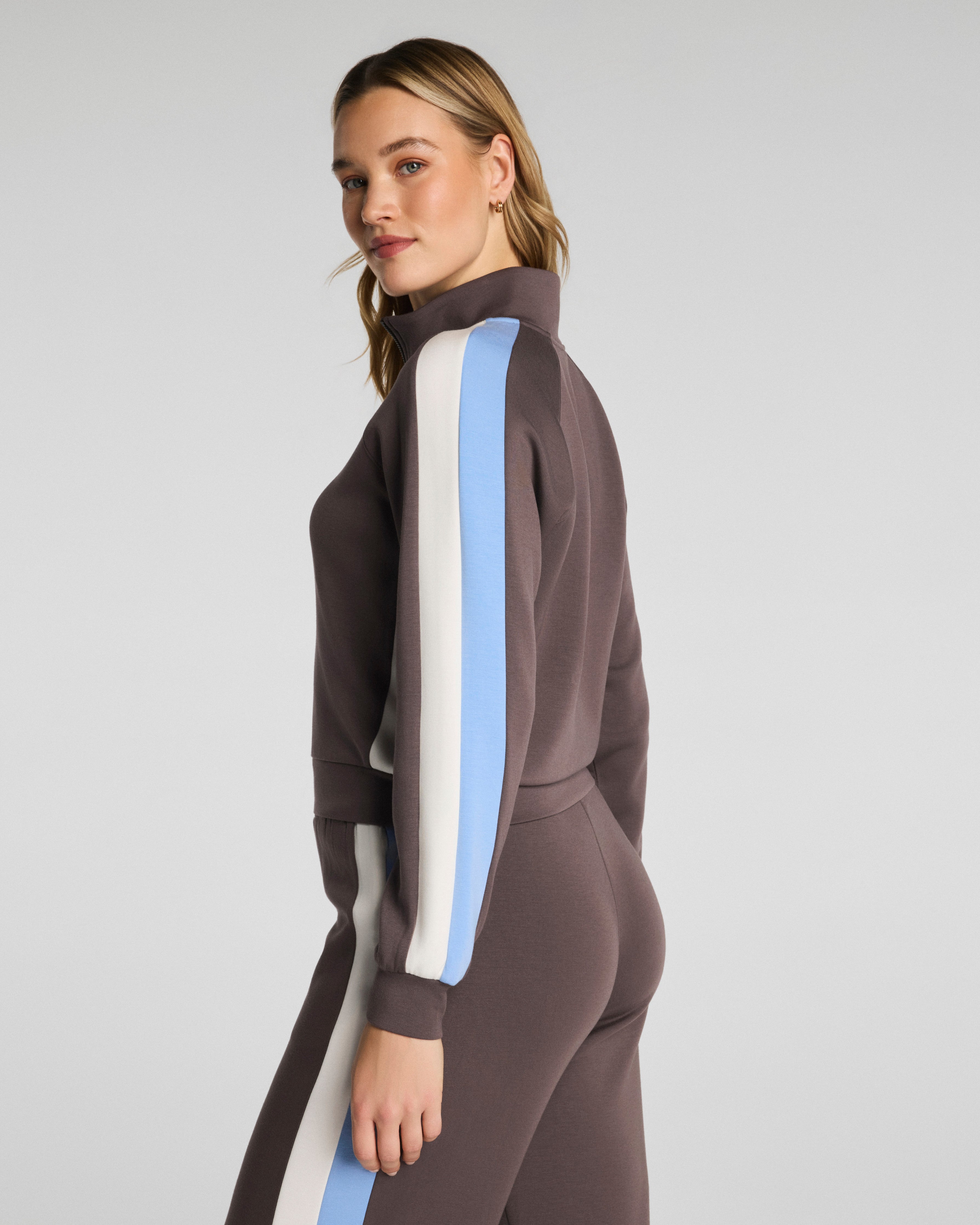 SPANX AirEssentials® Colorblock Track Jacket | Dark Cacao Stripe