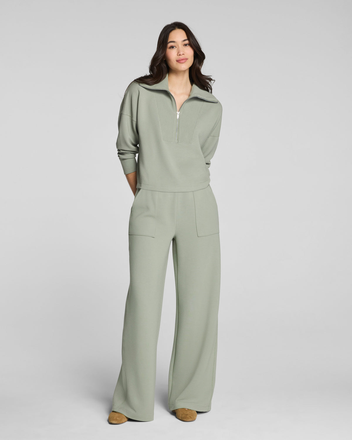 SPANX AirEssentials® French Rib Wide Leg Pant | Sage Brush
