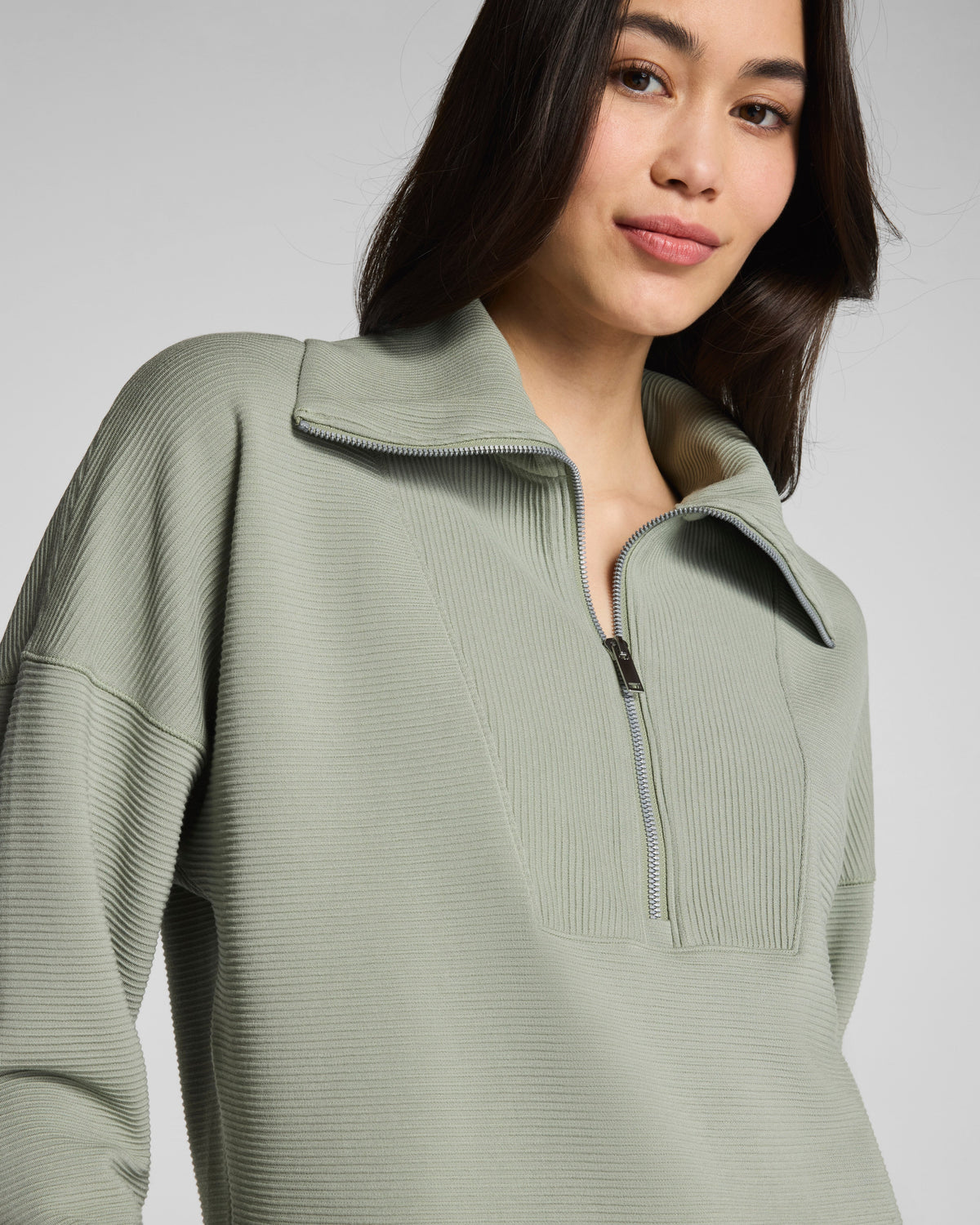 SPANX AirEssentials® French Rib Half Zip | Sage Brush
