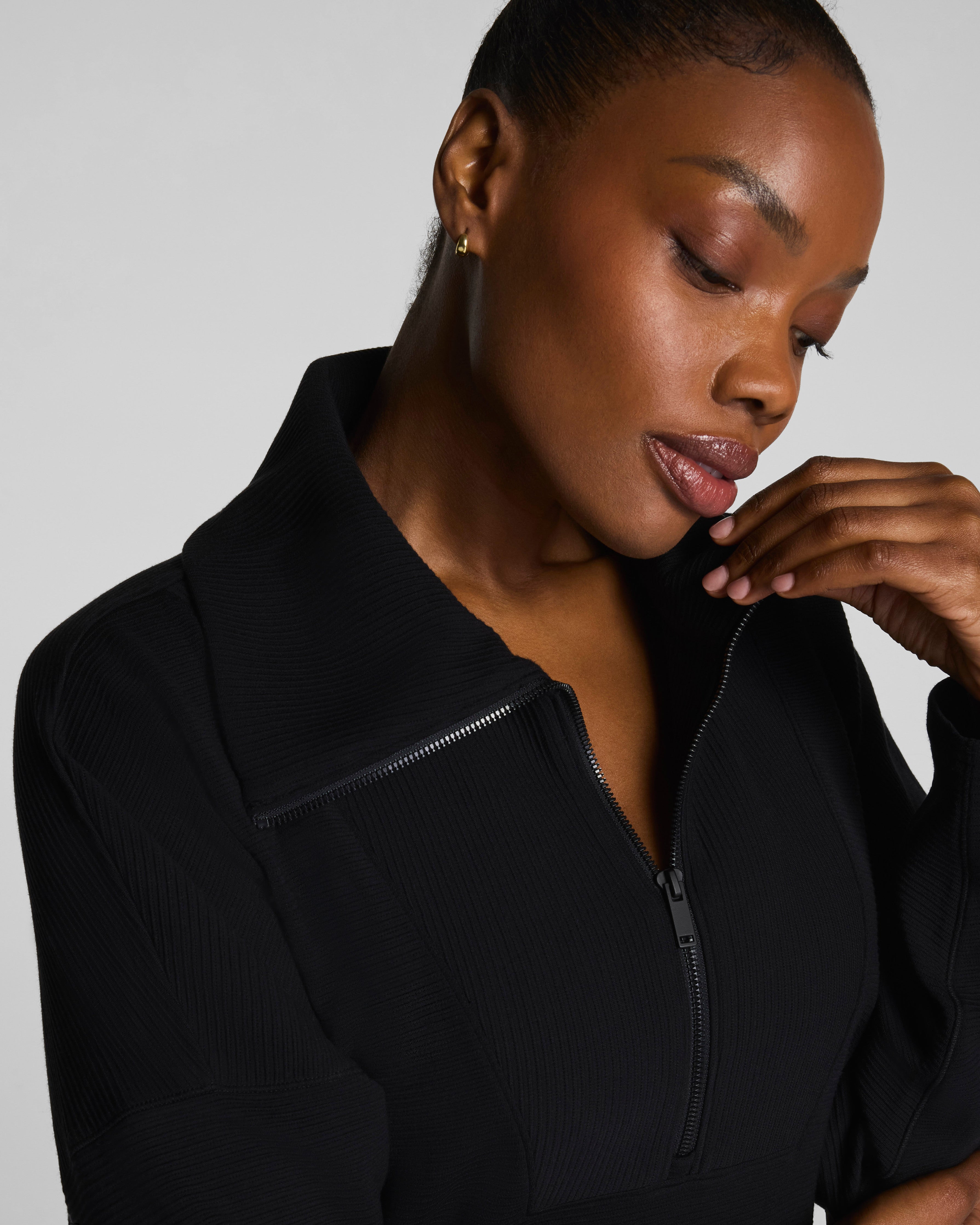 SPANX AirEssentials® French Rib Half Zip | Very Black
