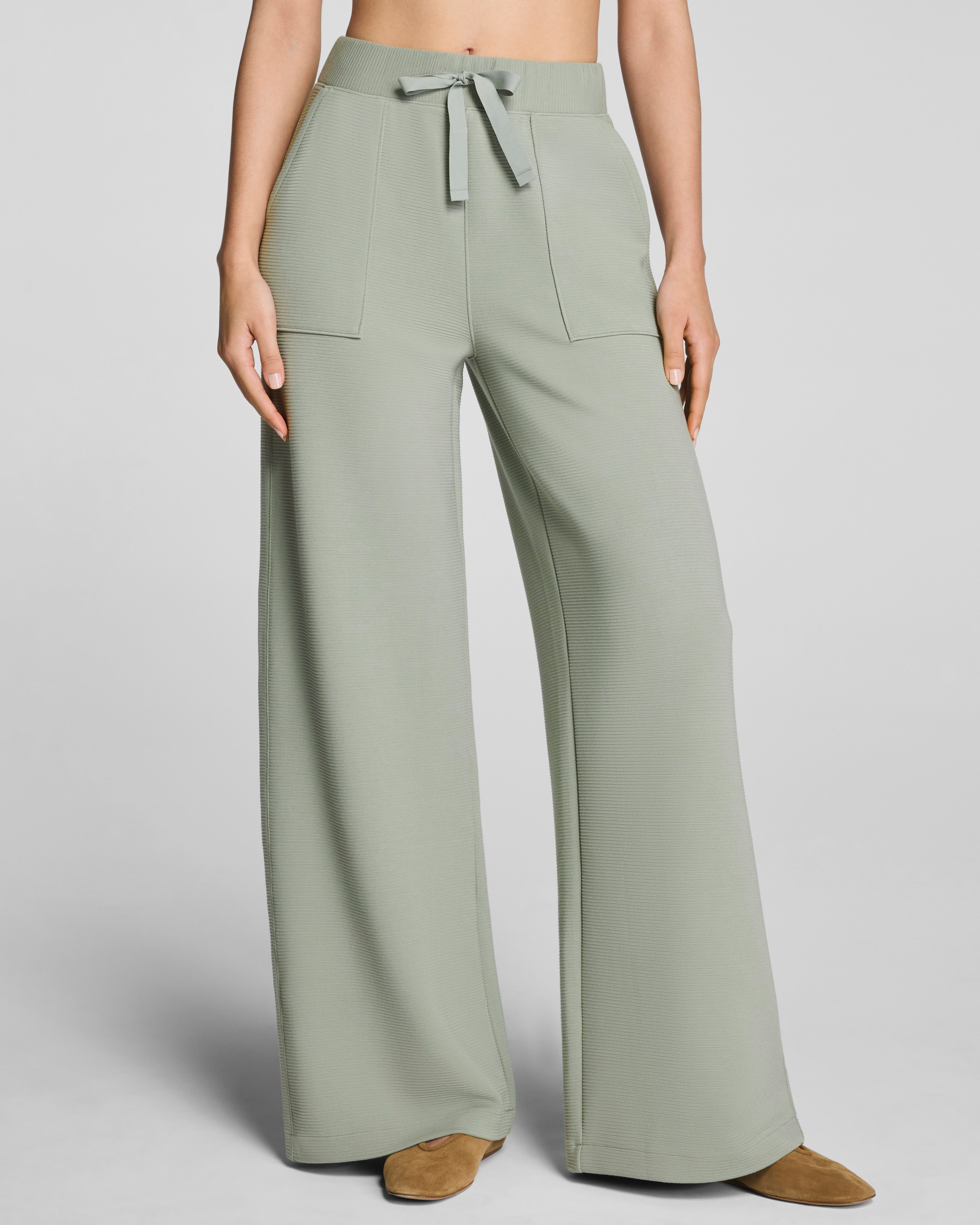 SPANX AirEssentials® French Rib Wide Leg Pant | Sage Brush