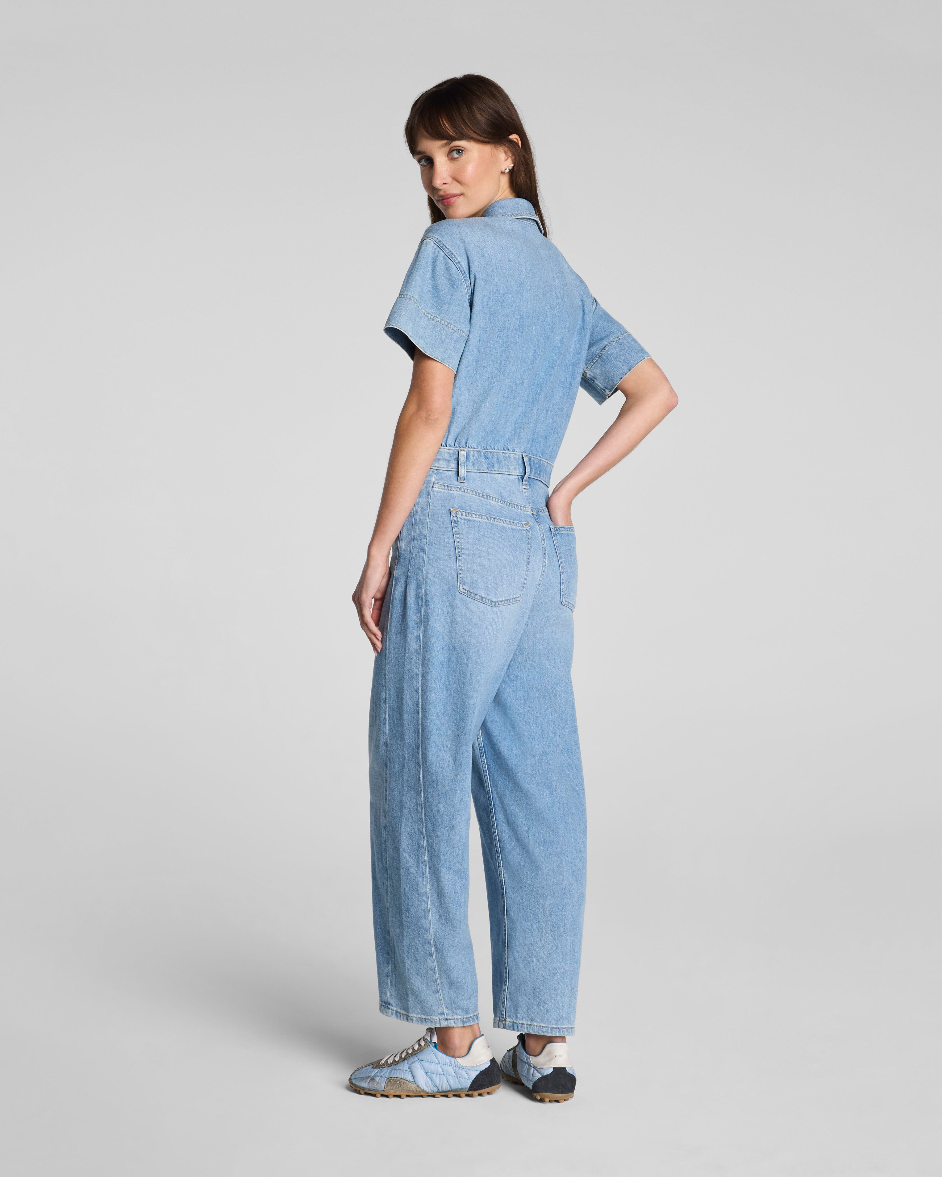 SPANXsupersmooth™ Authentic 360 Lightweight Denim Barrel Leg Jumpsuit | Seaside Blue