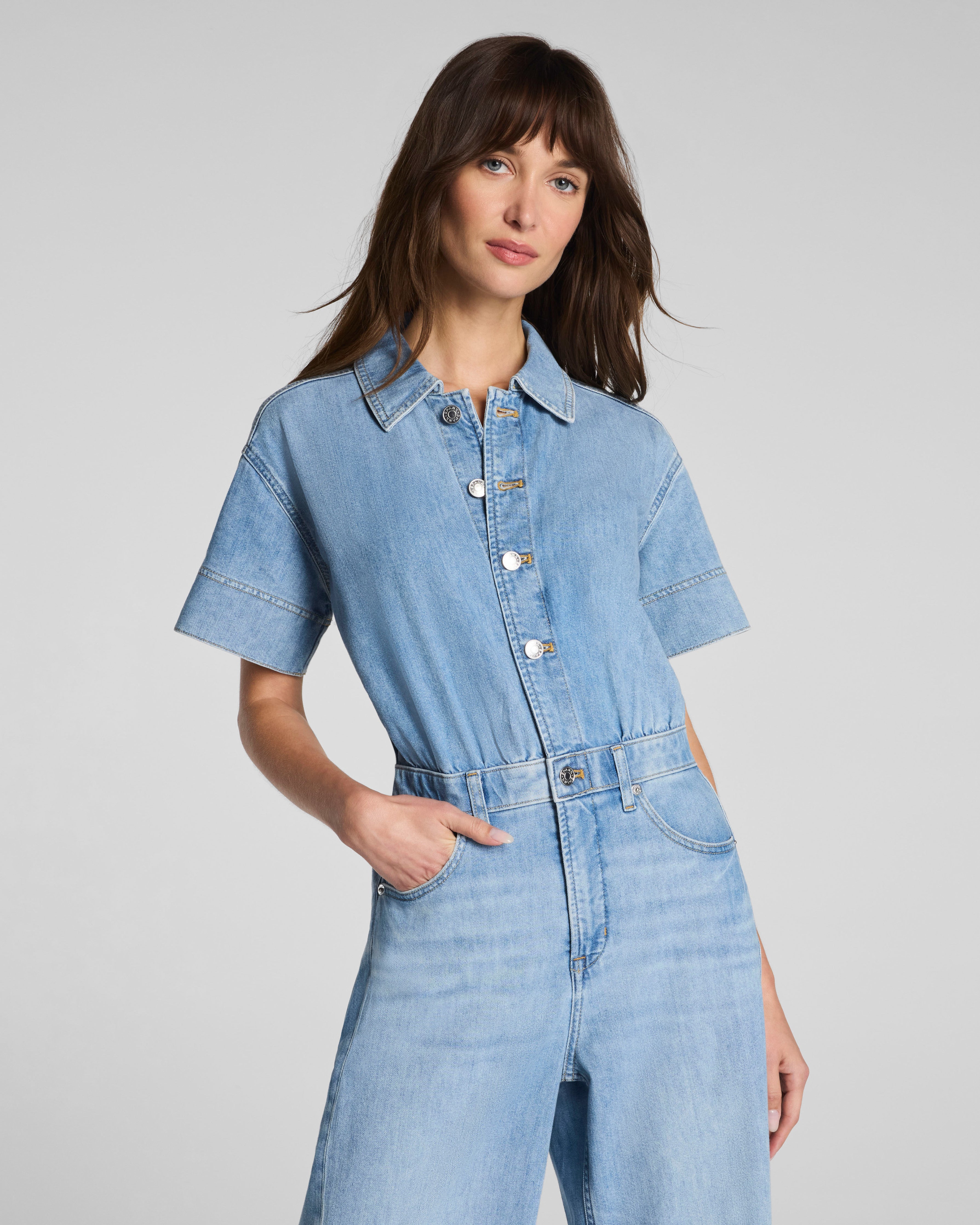 SPANXsupersmooth™ Authentic 360 Lightweight Denim Barrel Leg Jumpsuit | Seaside Blue