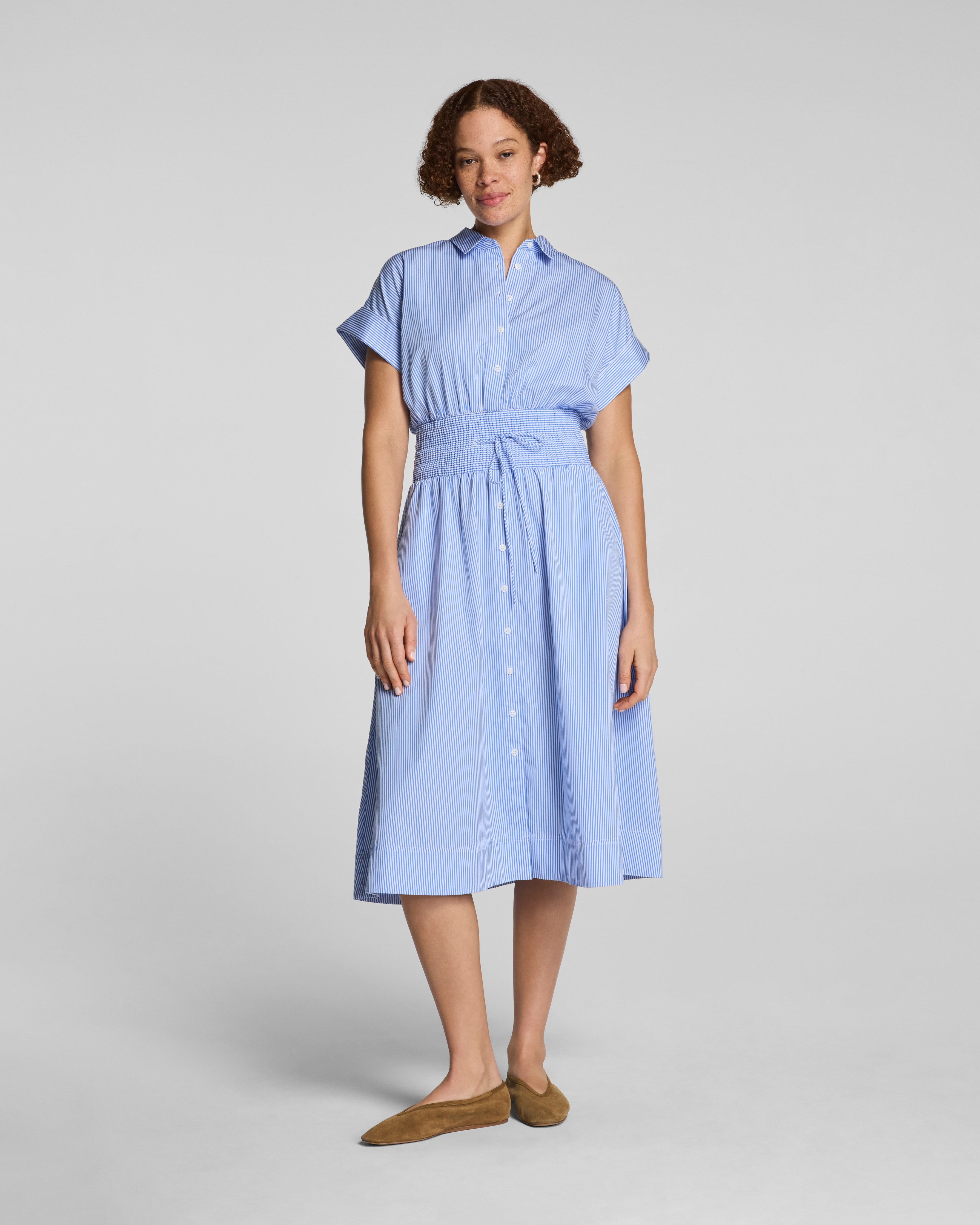 SPANX® Poplin V-Neck Smocked Midi Dress