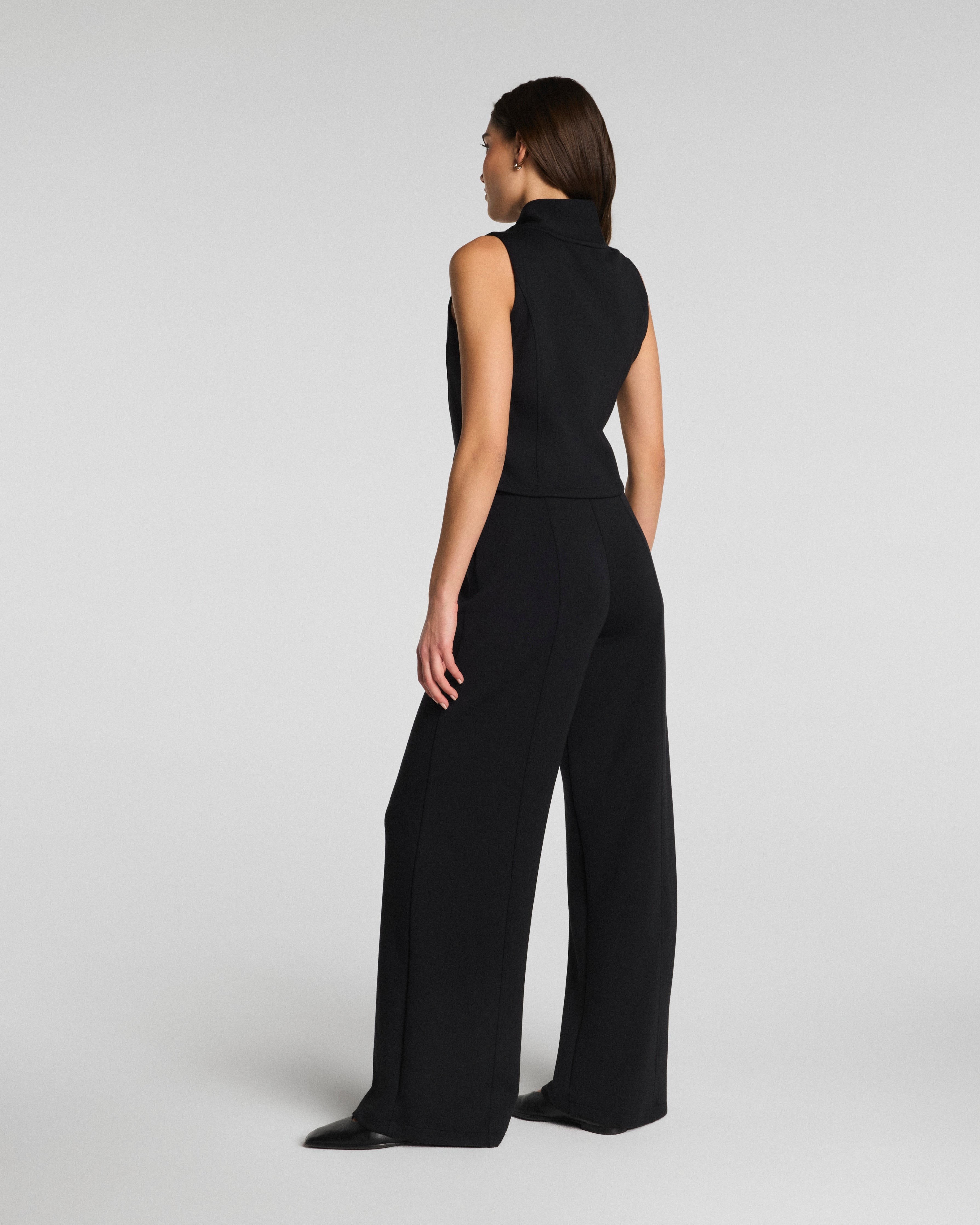 SPANX AirEssentials® Shawl Collar Half Zip Jumpsuit | Very Black