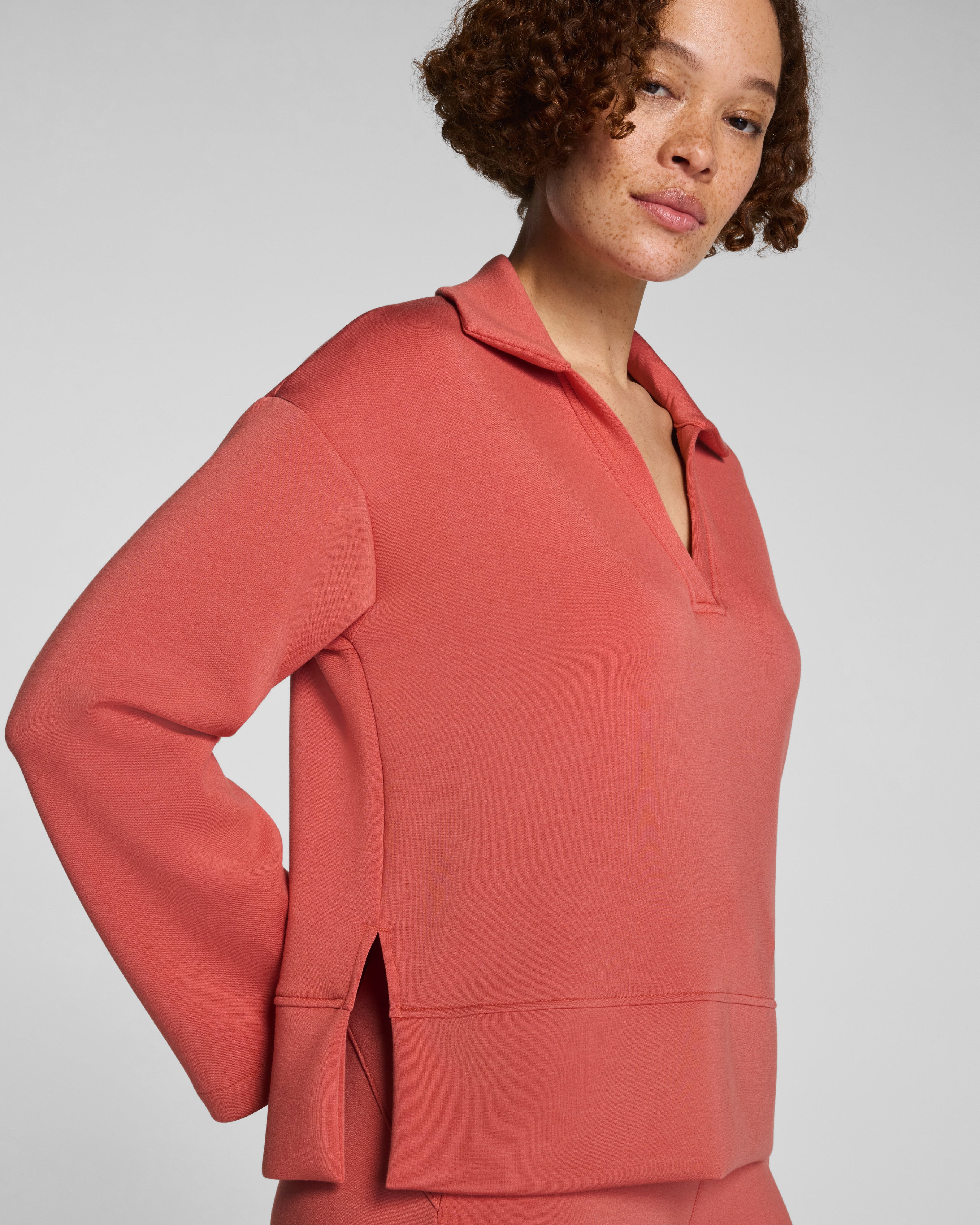 SPANX AirEssentials® Long Sleeve Polo Top | Clay
