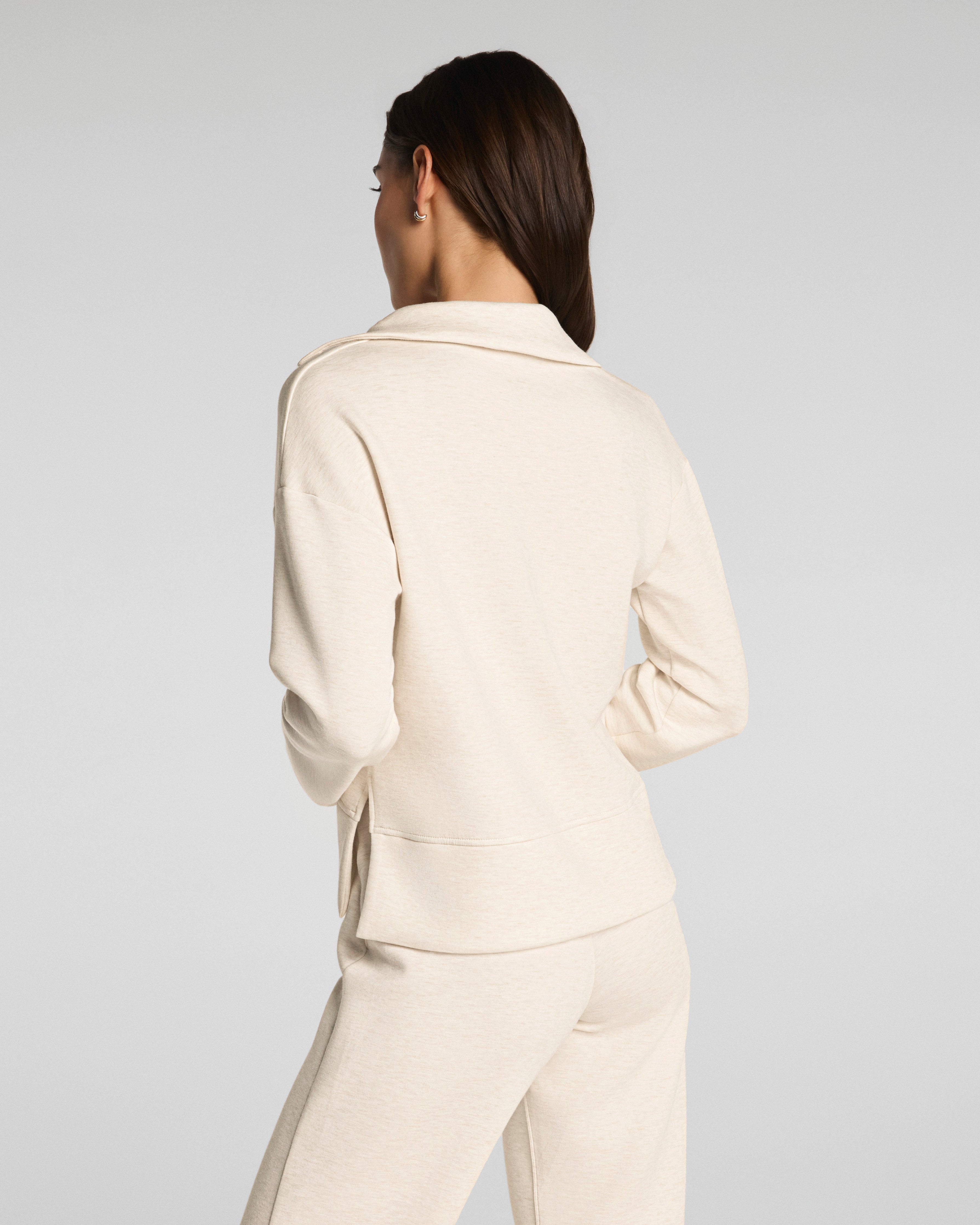 SPANX AirEssentials® Long Sleeve Polo Top | Oatmeal Heather