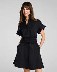 SPANX® Poplin Smocked Mini Shirt Dress | Classic Black