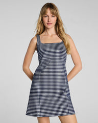 SPANX® Ponte Jacquard Square Neck Mini Dress | Timeless Navy Gingham