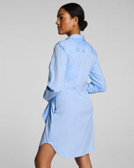 SPANX® Poplin Button-Down Mini Shirt Dress with Tie Belt | Peak/Classic White