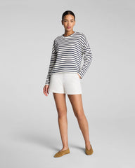 SPANX AirEssentials® Crewneck Long Sleeve Top | Powder/Timeless Navy Stripe