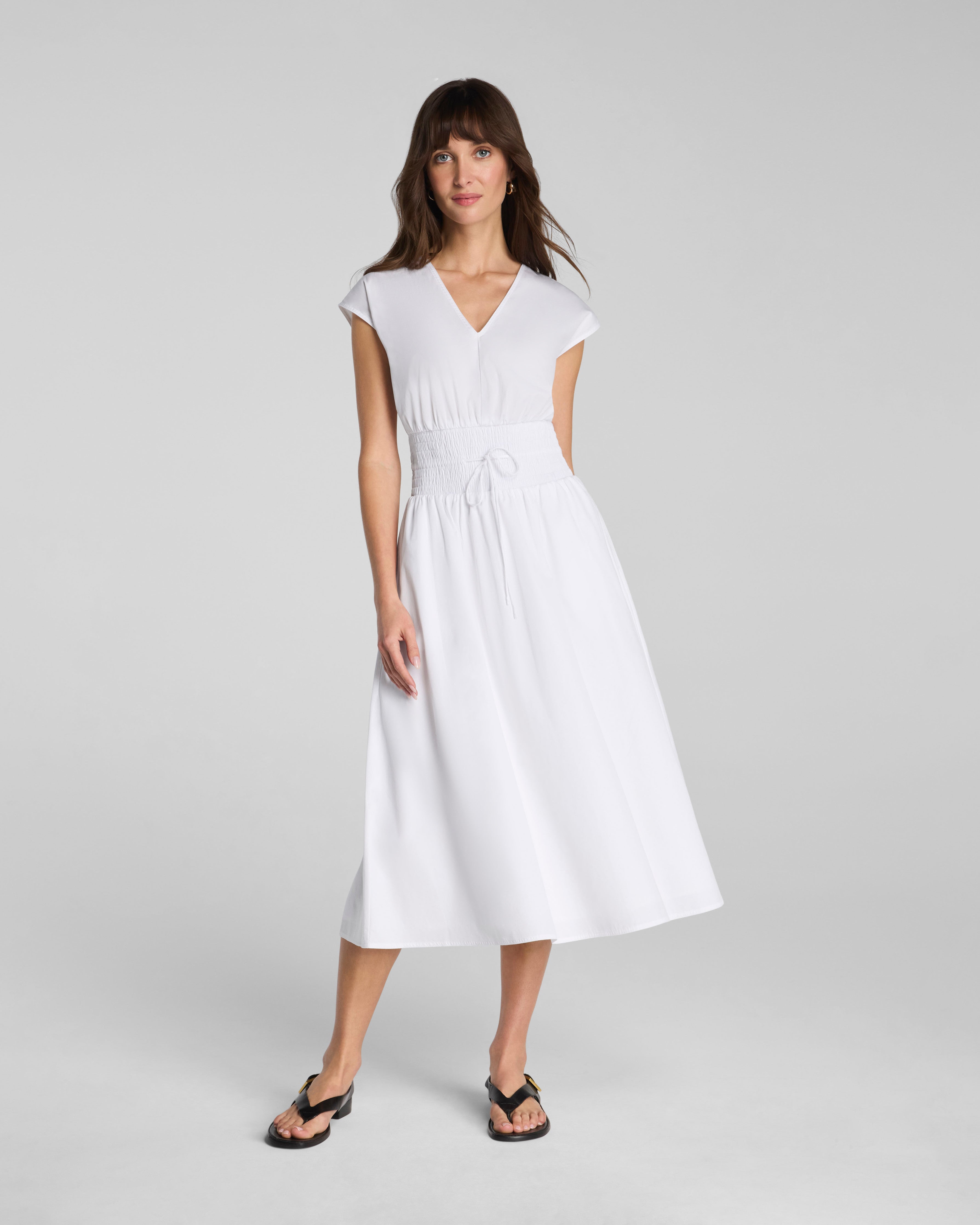 SPANX® Poplin V-Neck Smocked Midi Dress