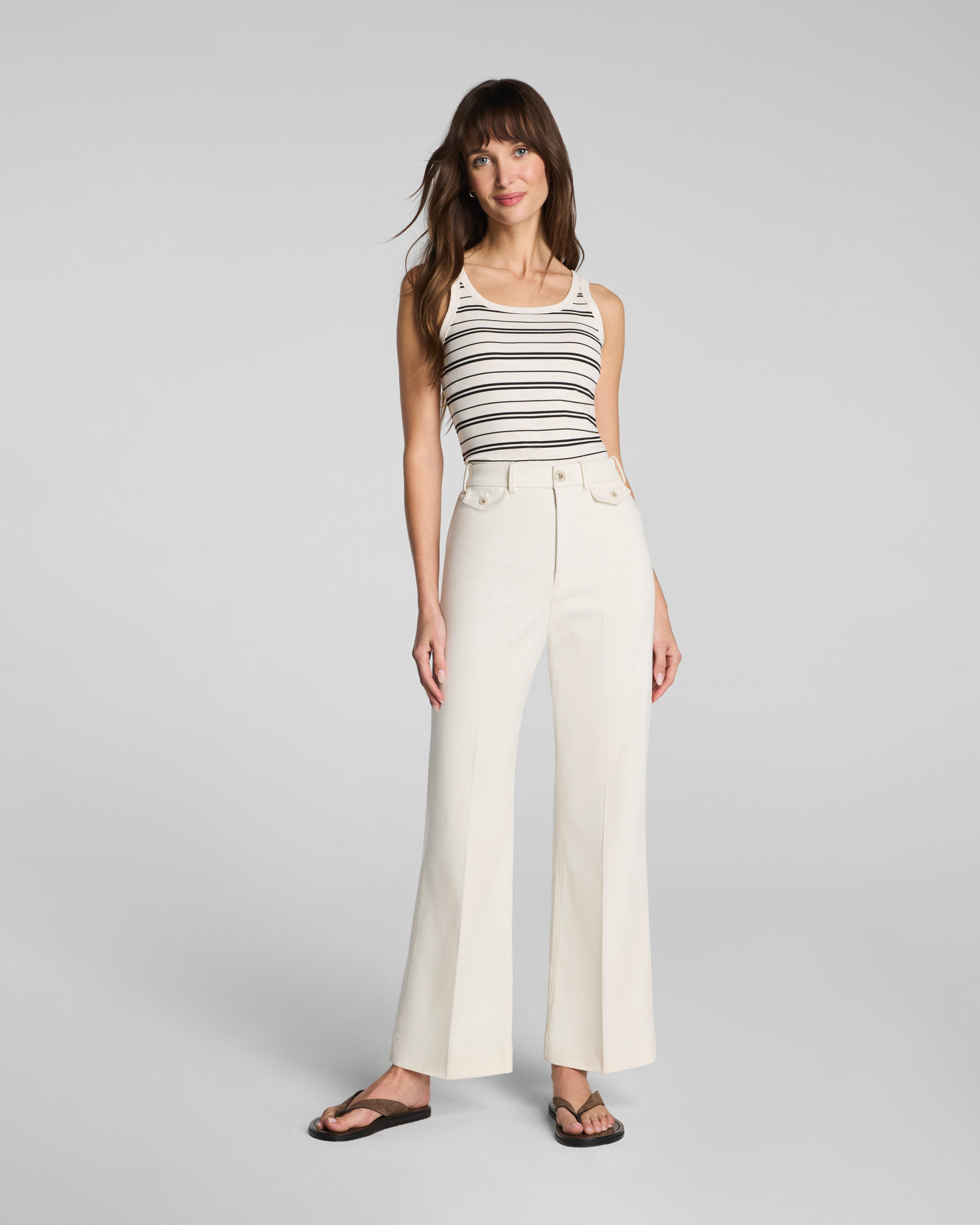 SPANX® Ribbed Knit Scoop Neck Tank | Linen/Classic Black Stripe