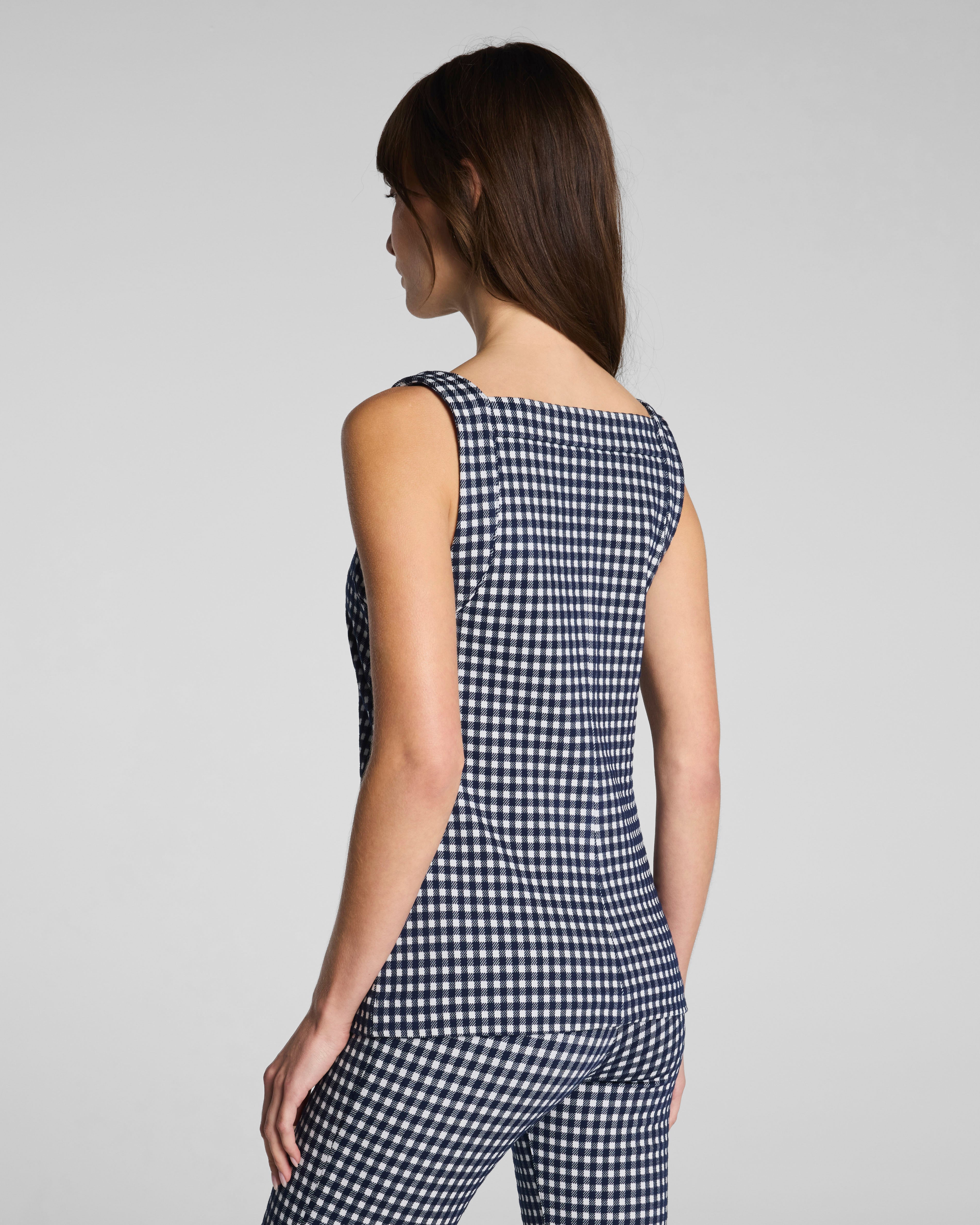 SPANX® Ponte Square Neck Tank | Timeless Navy Gingham
