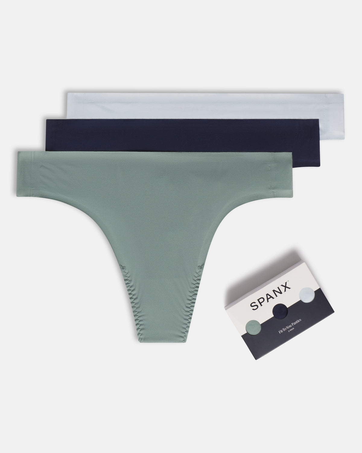 SPANXsmooth™ Fit-To-You Thong 3-Pack Box  Fern/Timeless Navy/Sky