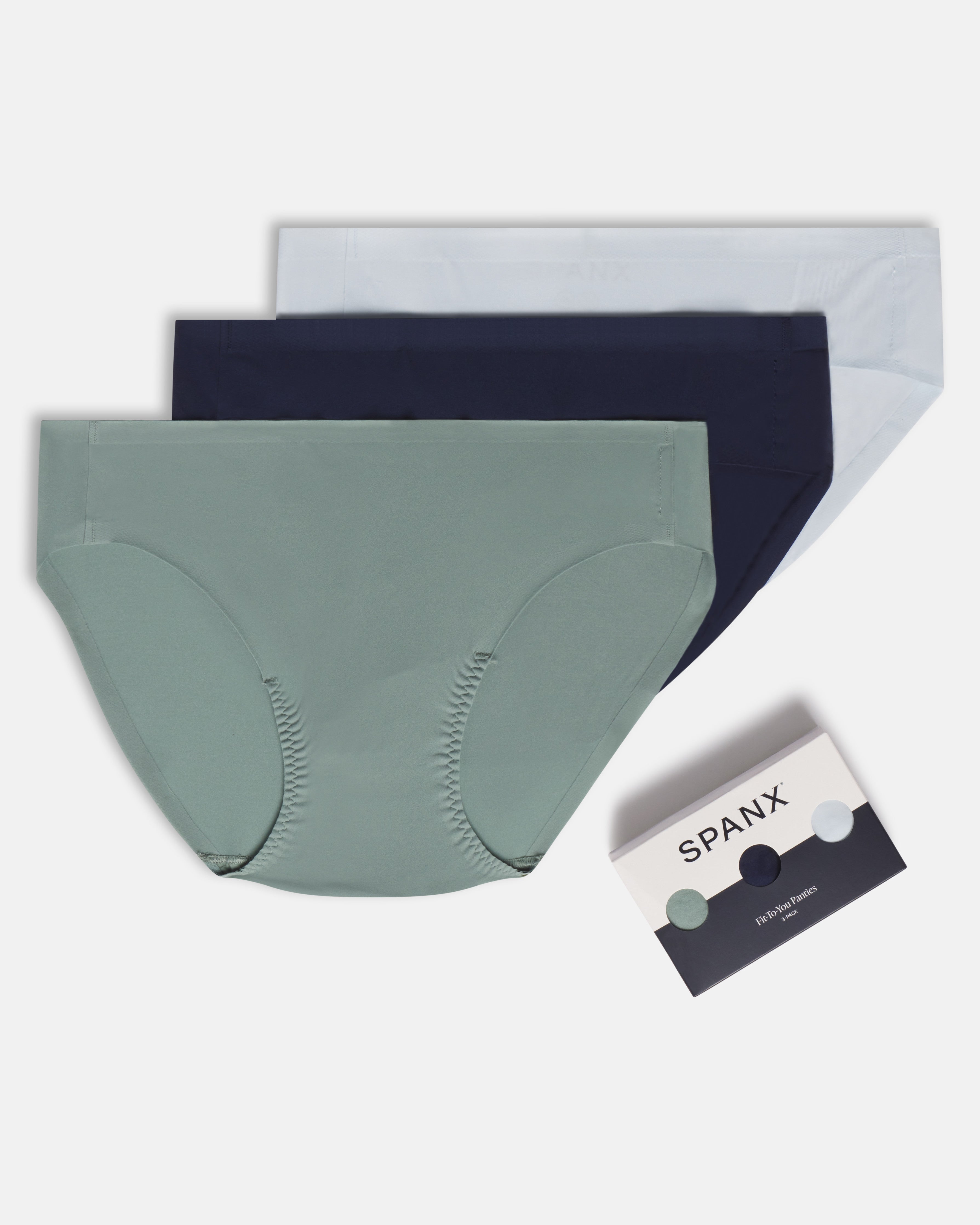 SPANXsmooth™ Fit-To-You Bikini 3-Pack Box  Fern/Timeless Navy/Sky