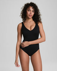 SPANXshape™ Swim Pique Plunge One-Piece  Very Black