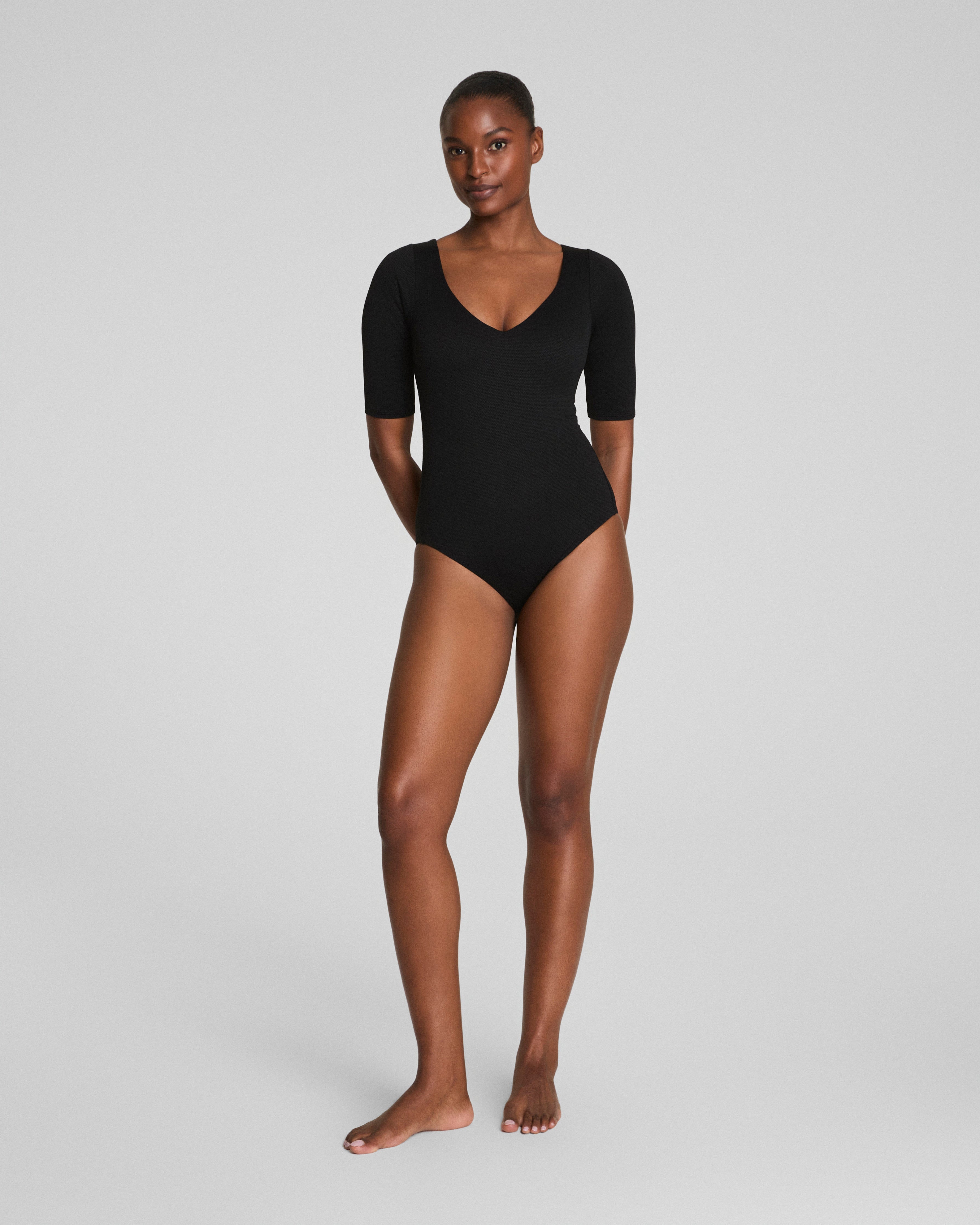 SPANXshape™ Swim Pique Short Sleeve One-Piece  Very Black