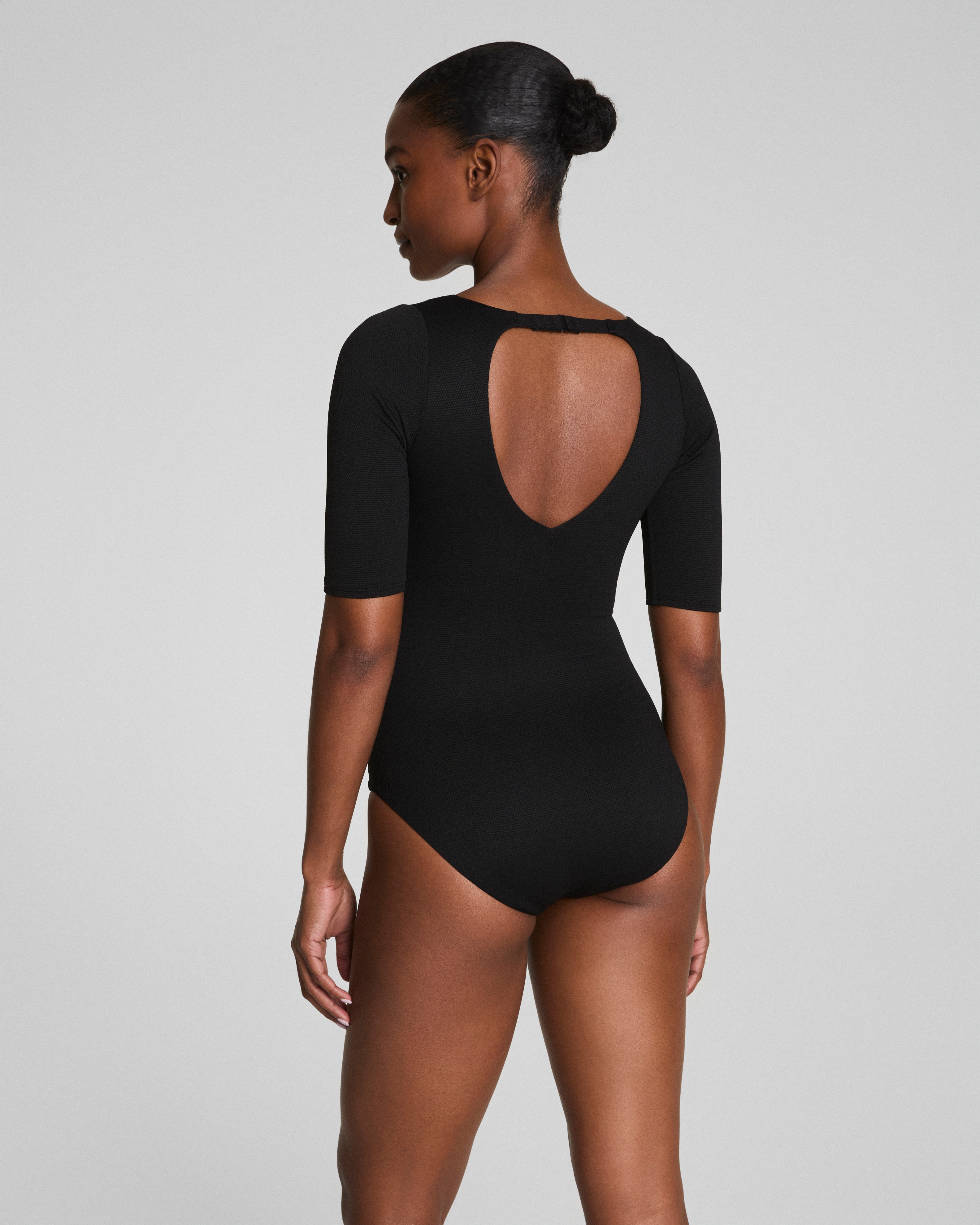 SPANXshape™ Swim Pique Short Sleeve One-Piece  Very Black