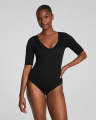 SPANXshape™ Swim Pique Short Sleeve One-Piece  Very Black