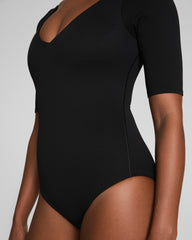 SPANXshape™ Swim Pique Short Sleeve One-Piece  Very Black