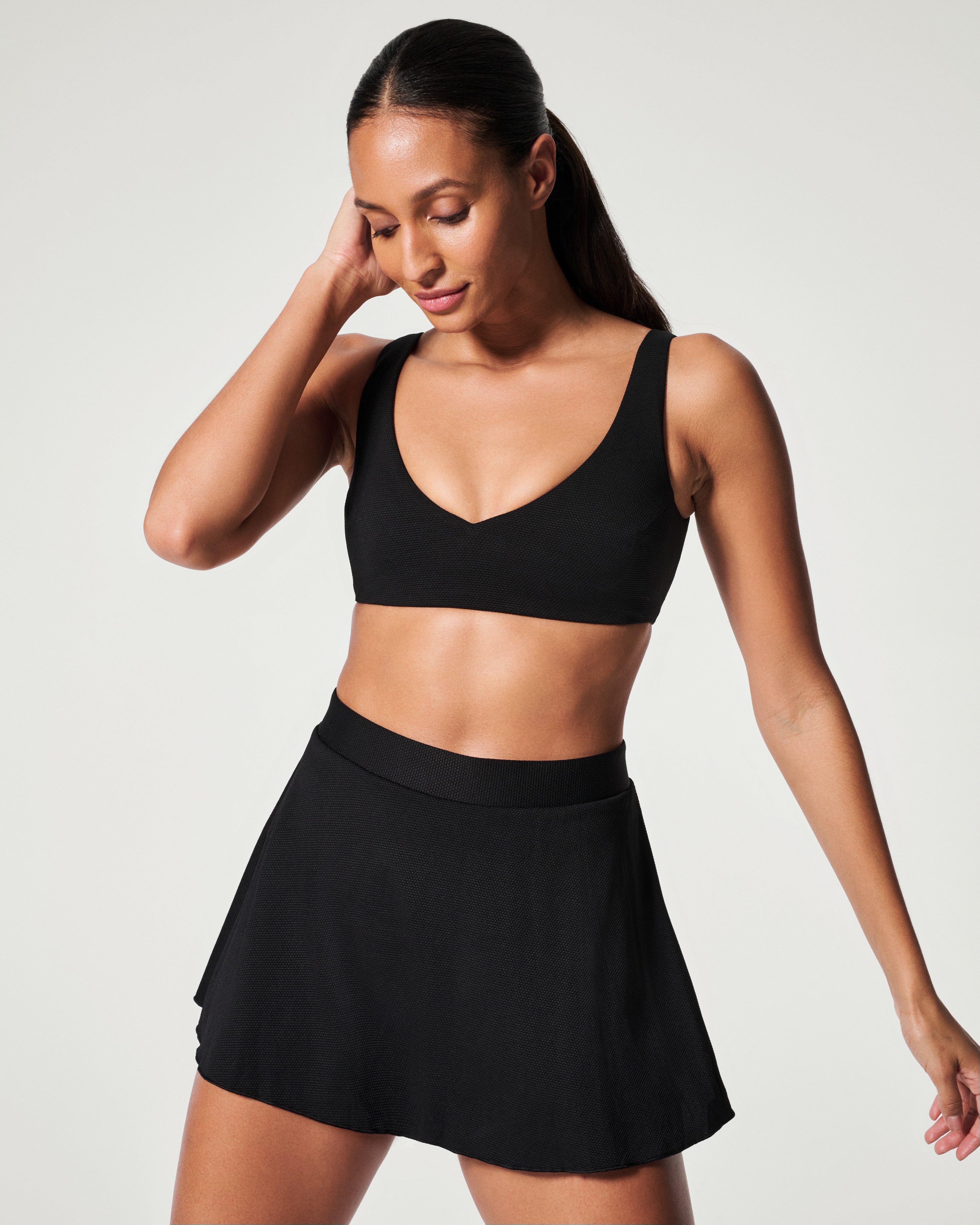 Pique Shaping High Rise Swim Skort  Very Black