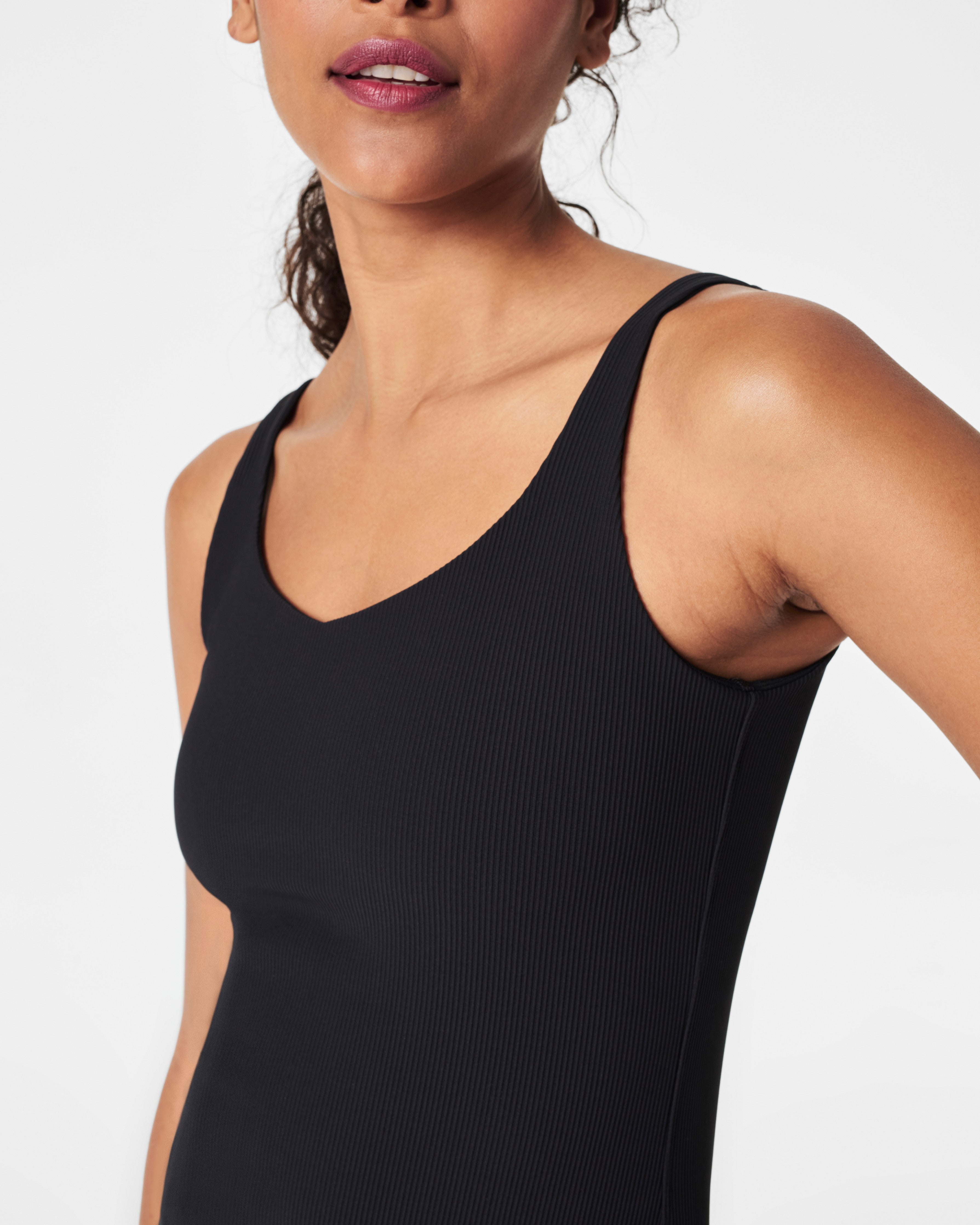 SPANX® Get Moving Contour Rib Shelf Tank  Very Black